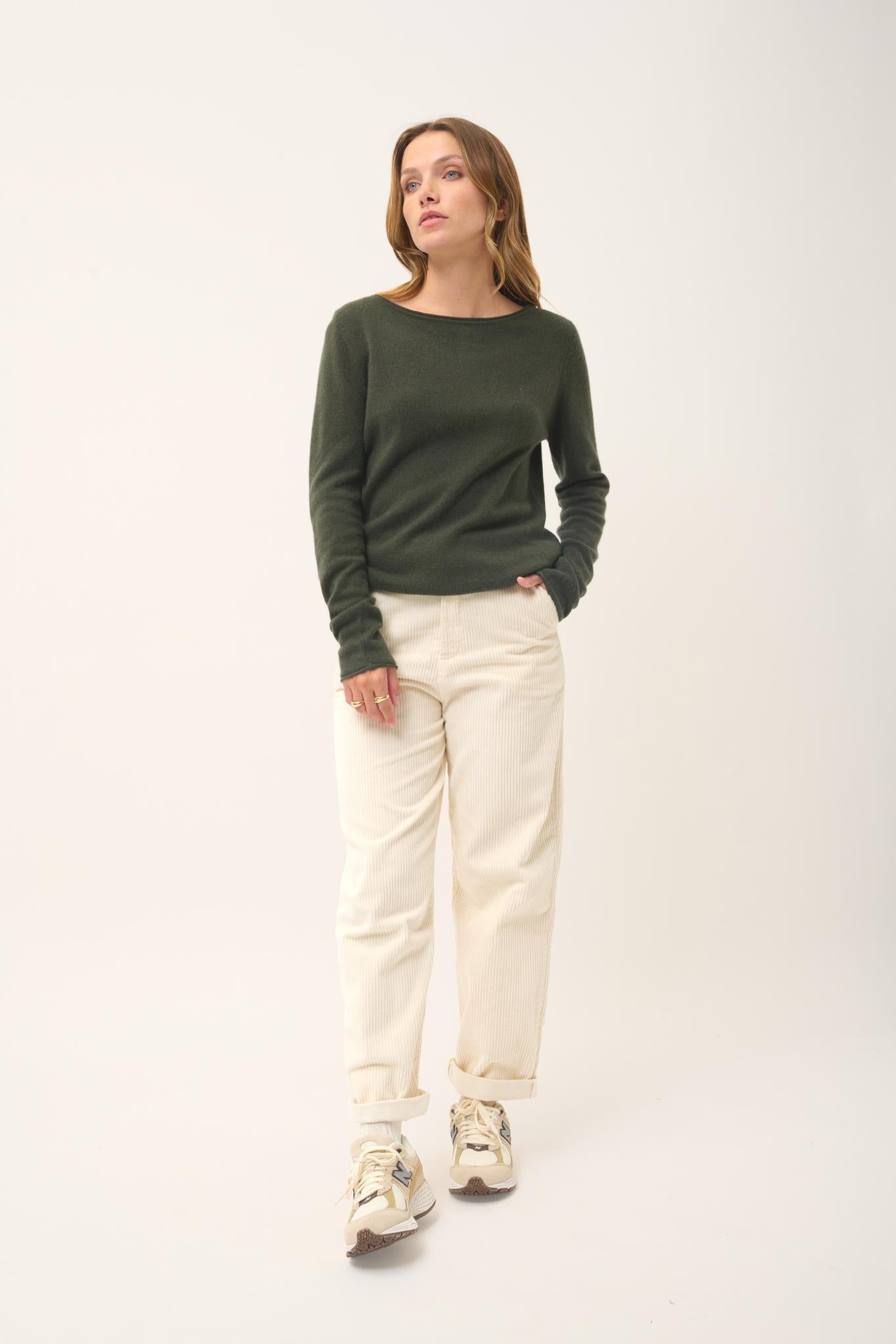 GRACE khaki boat-neck sweater