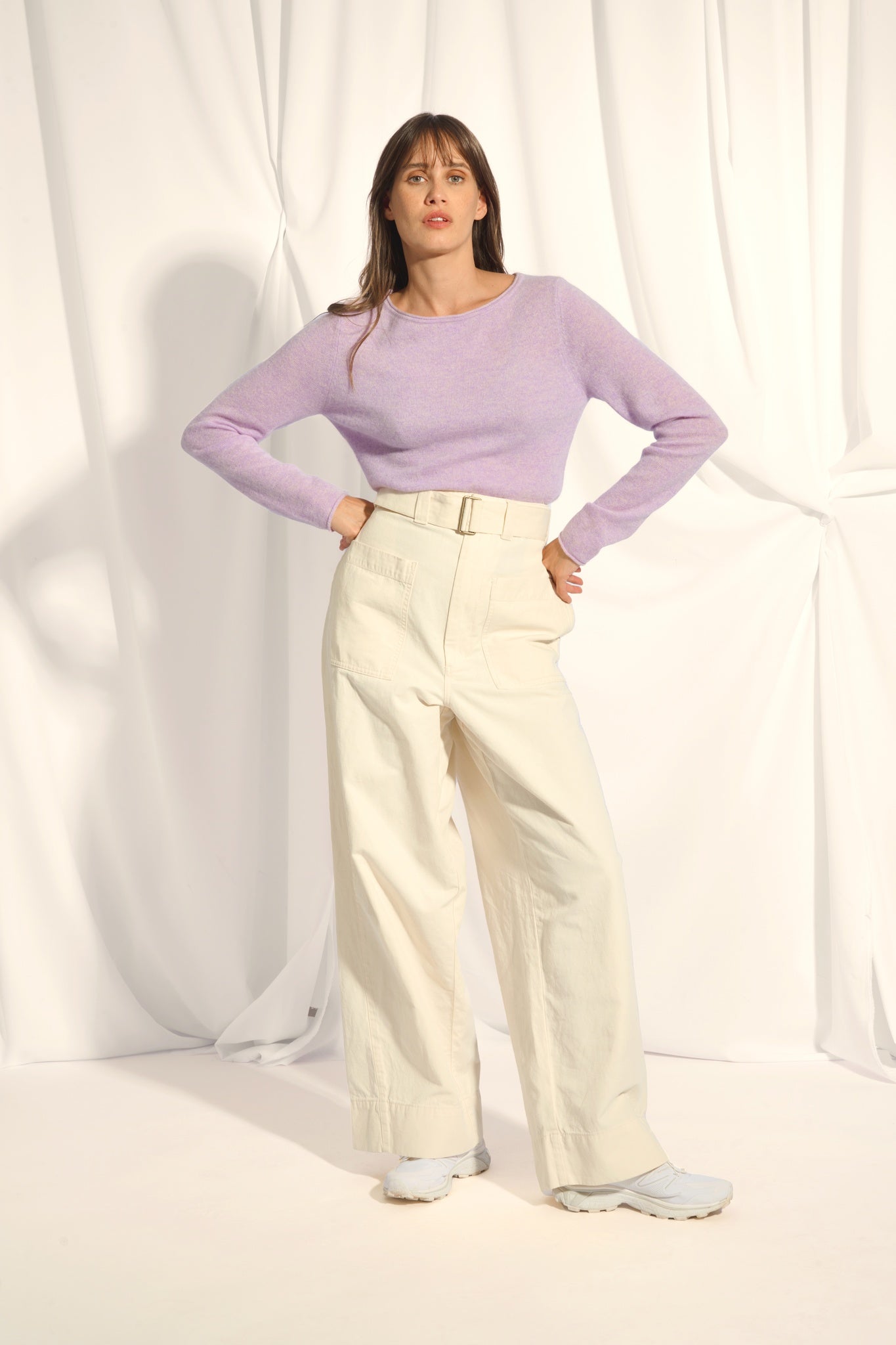 GRACE mauve mottled boat-neck sweater