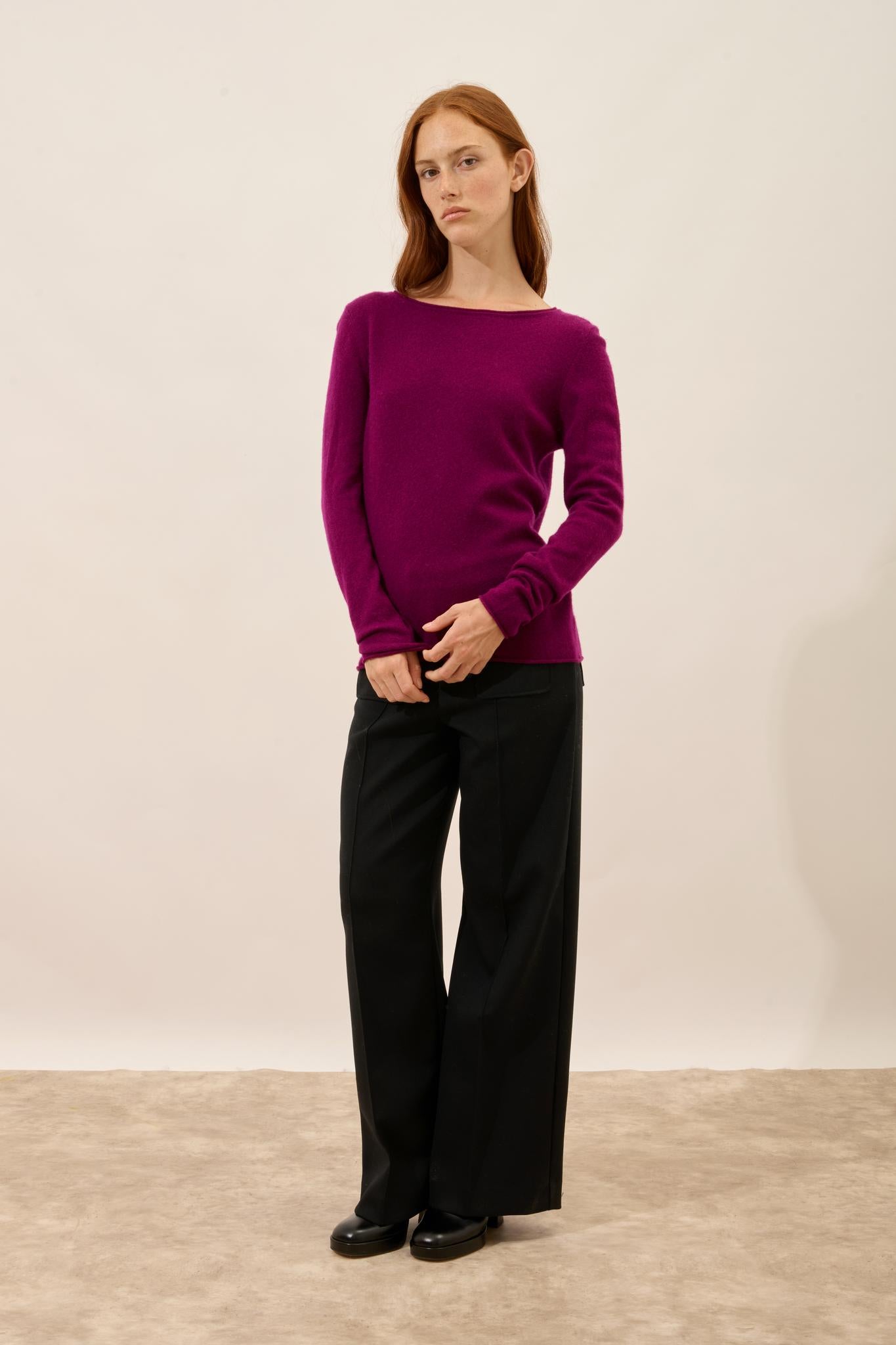 GRACE plum boat-neck sweater