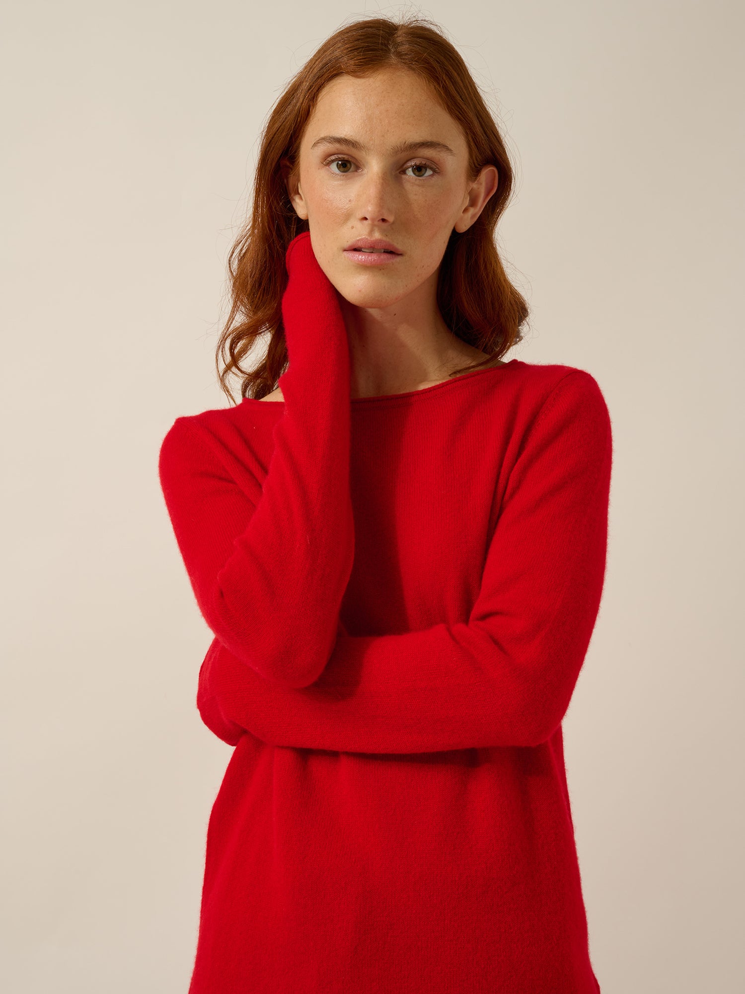GRACE red boat-neck sweater