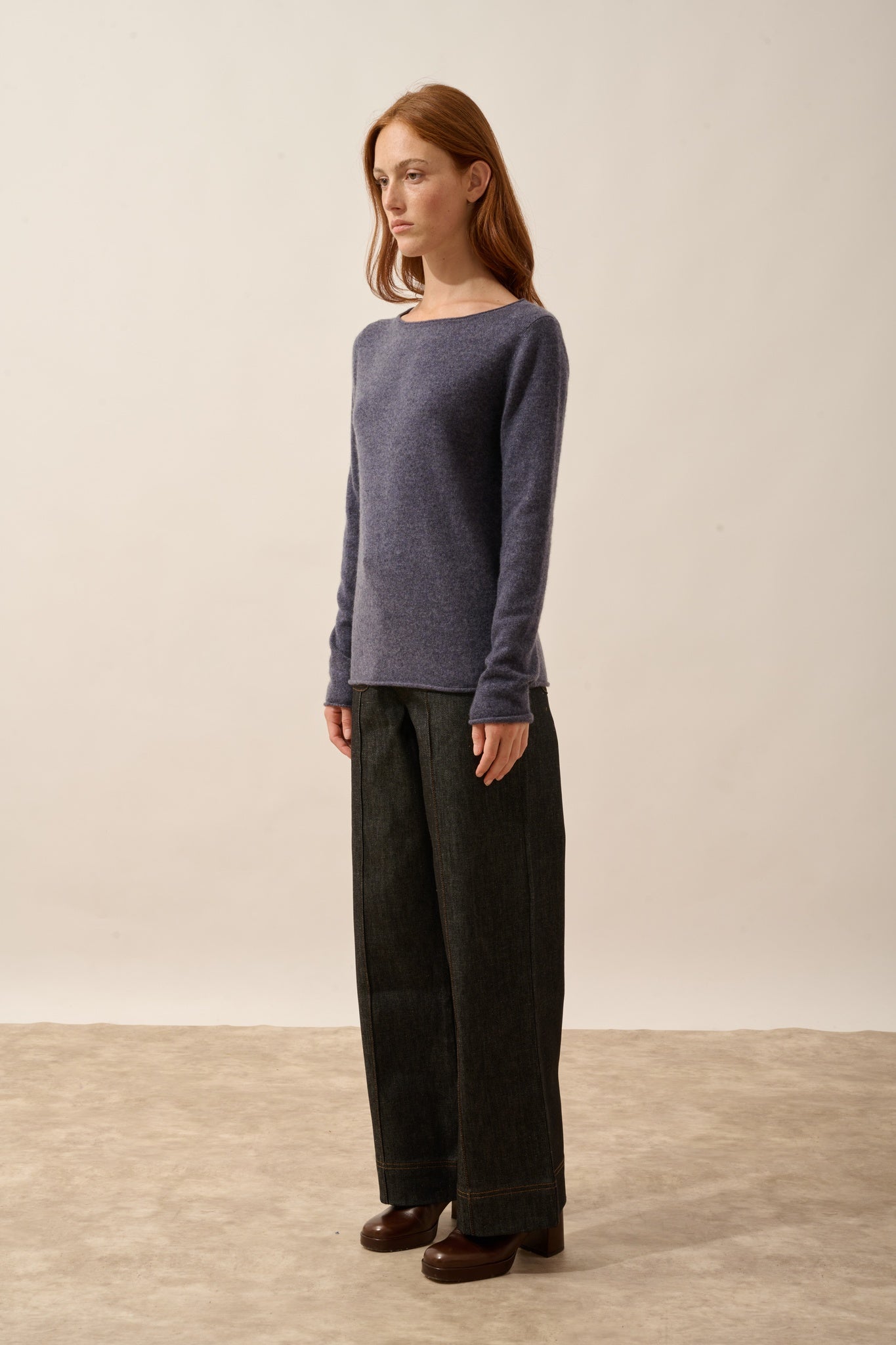 GRACE pull col bateau violet gris chiné