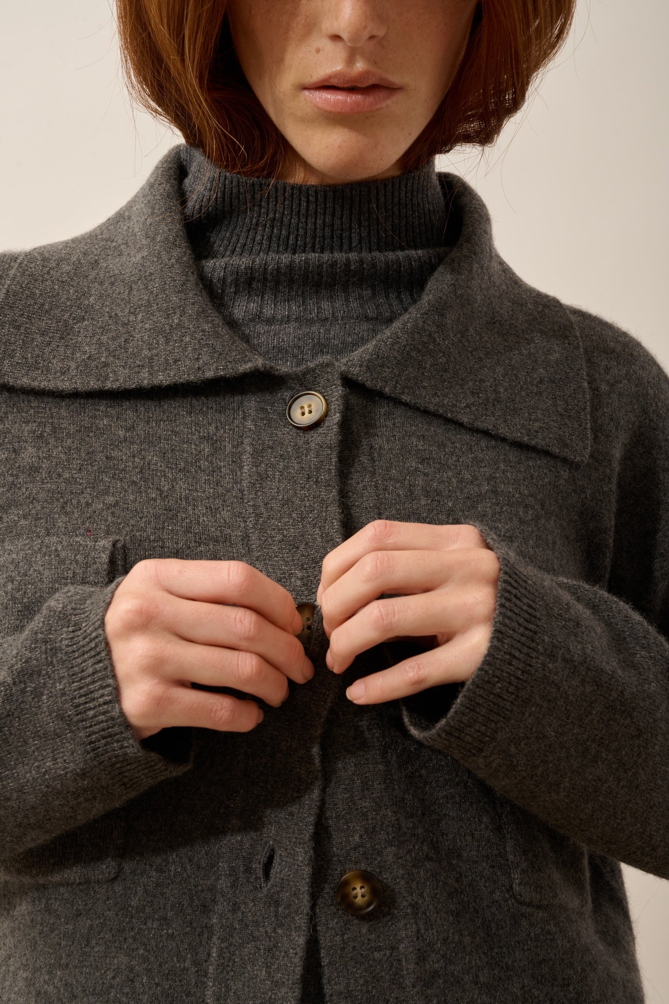 HEKLA veste boutonnée col chemise anthracite chiné