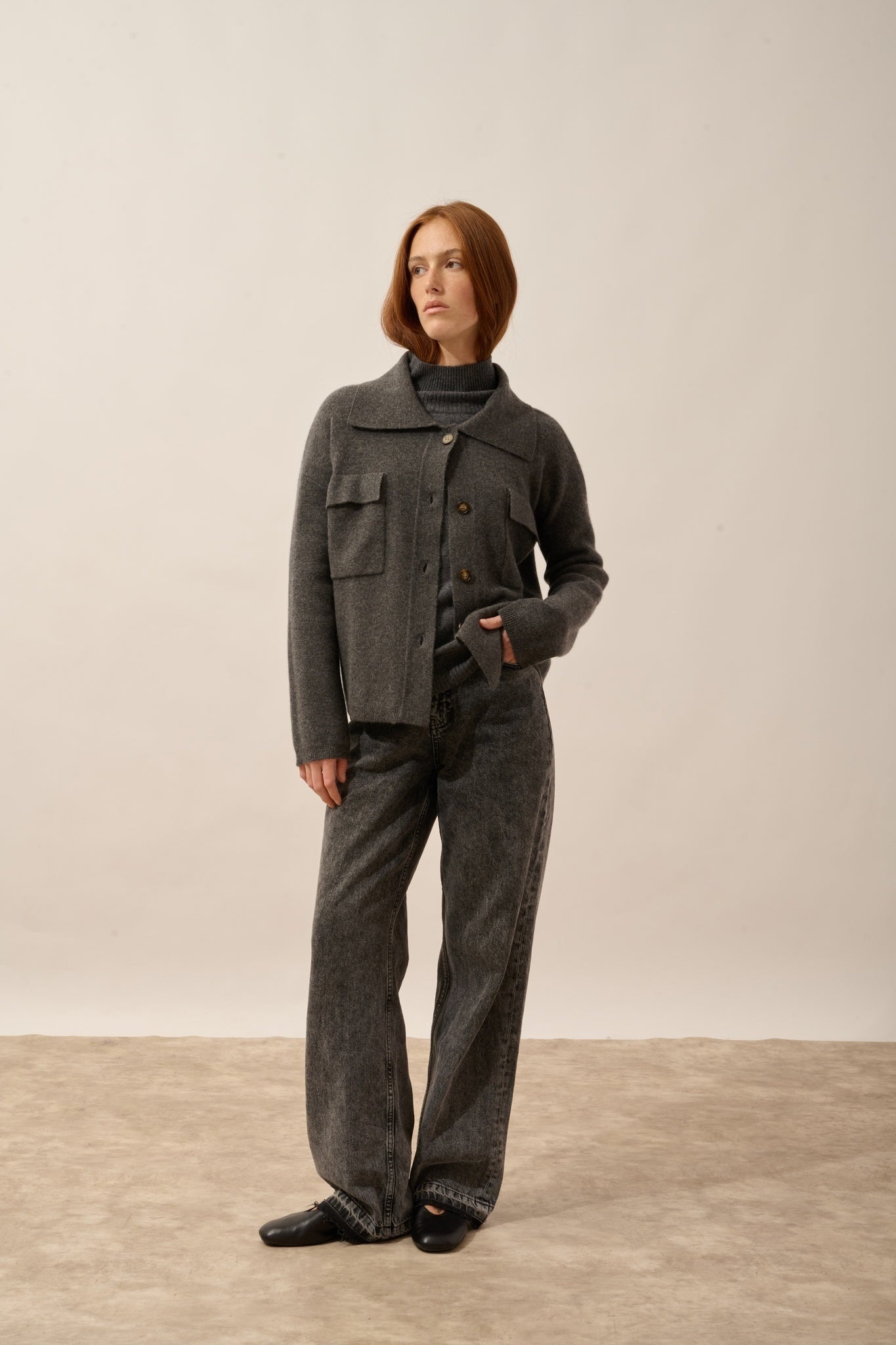 HEKLA button-down jacket with shirt collar in heathered anthracite