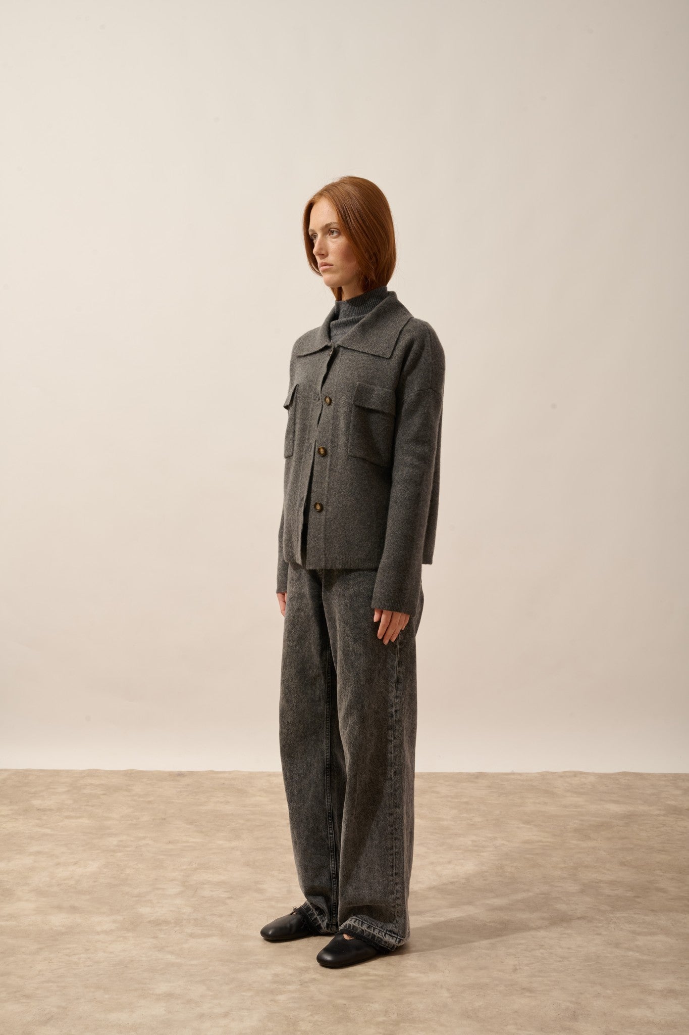 hekla veste boutonnée col chemise anthracite chiné