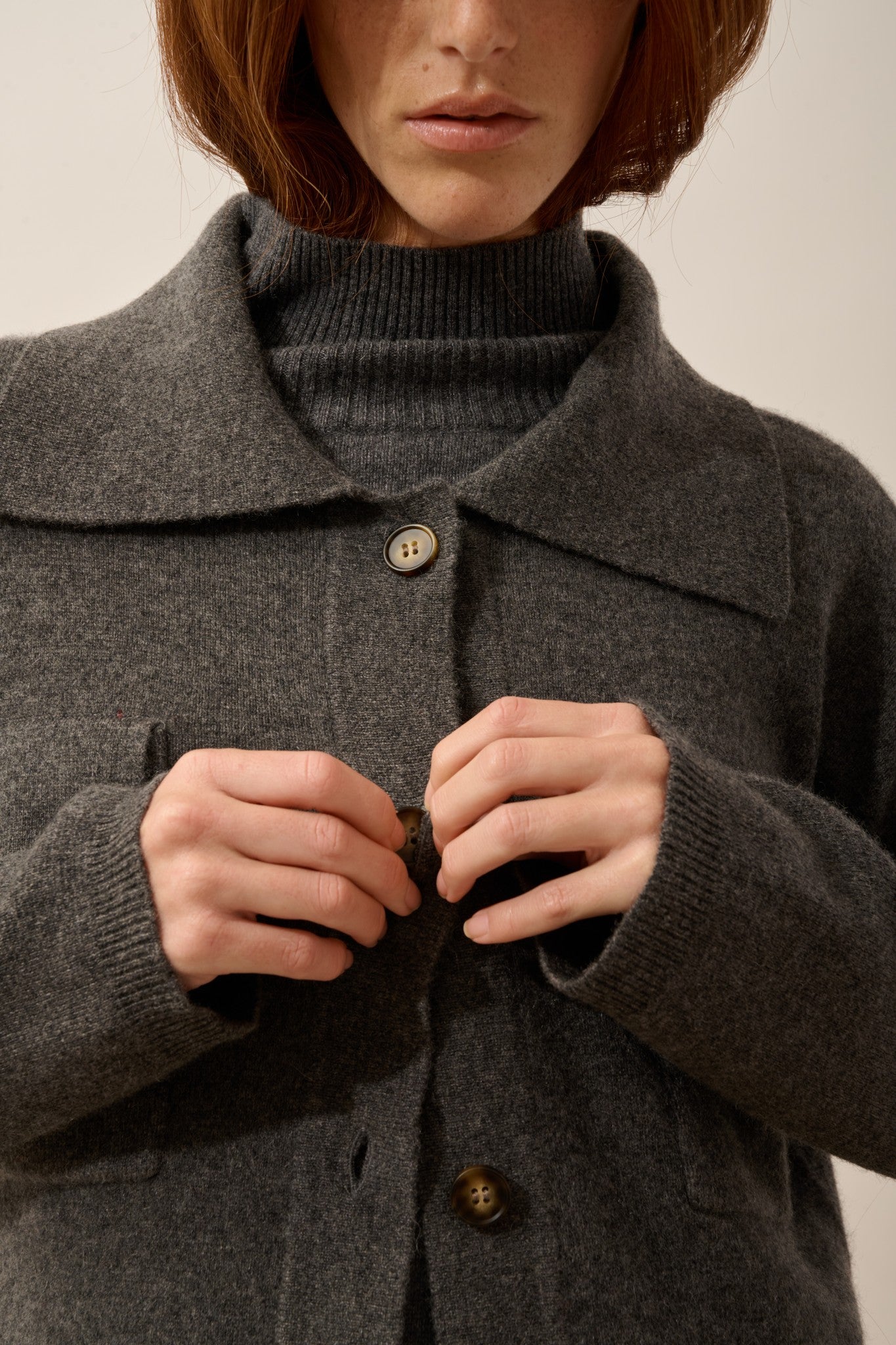 hekla veste boutonnée col chemise anthracite chiné