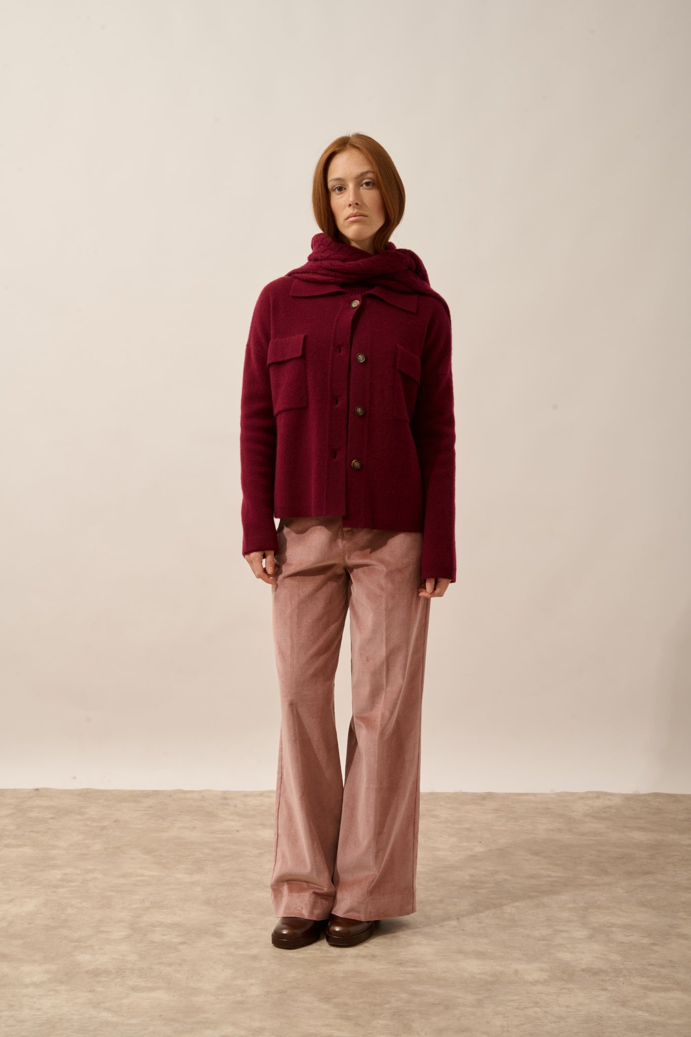 HEKLA veste boutonnée col chemise bordeaux