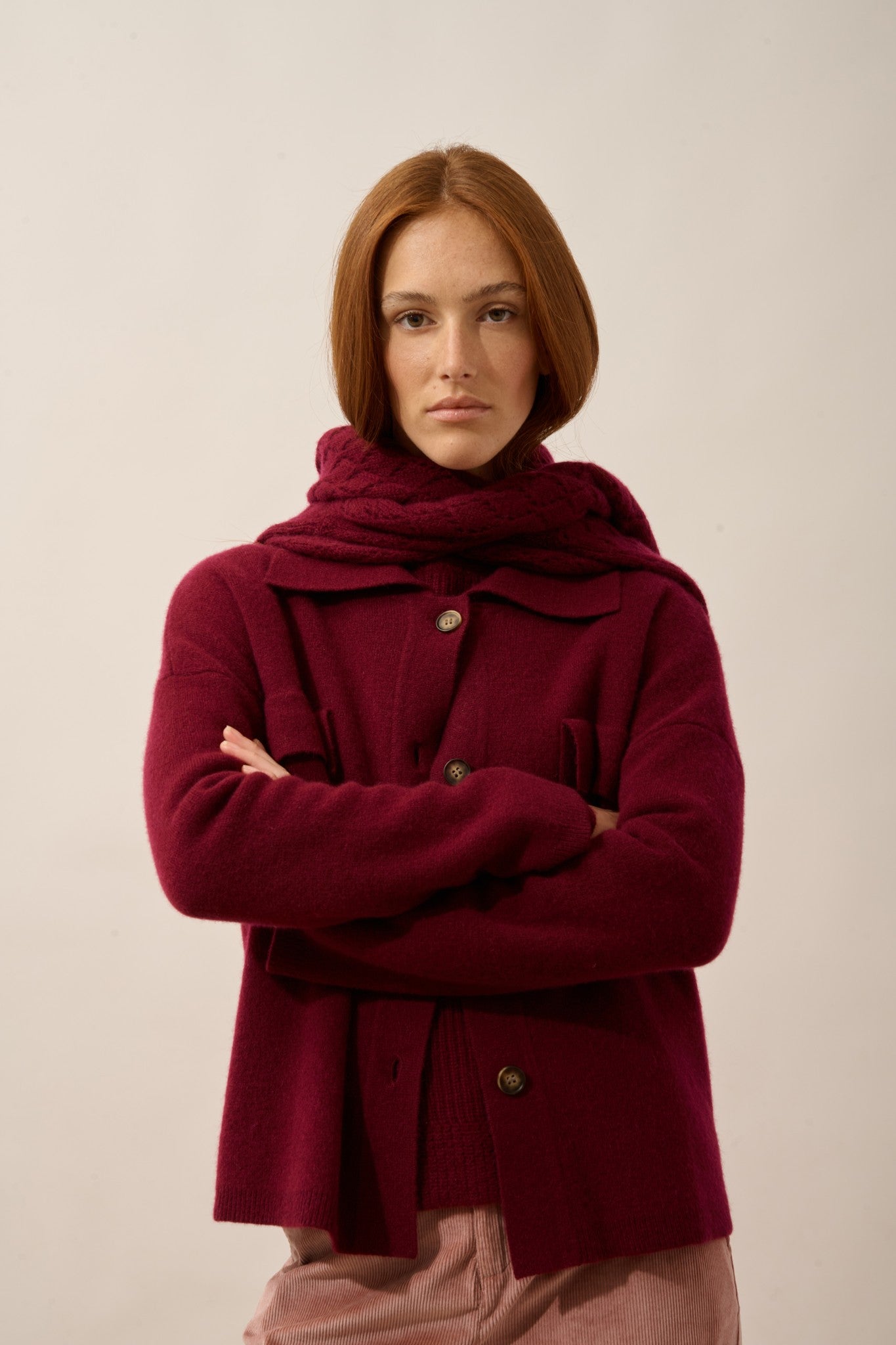 hekla veste boutonnée col chemise bordeaux