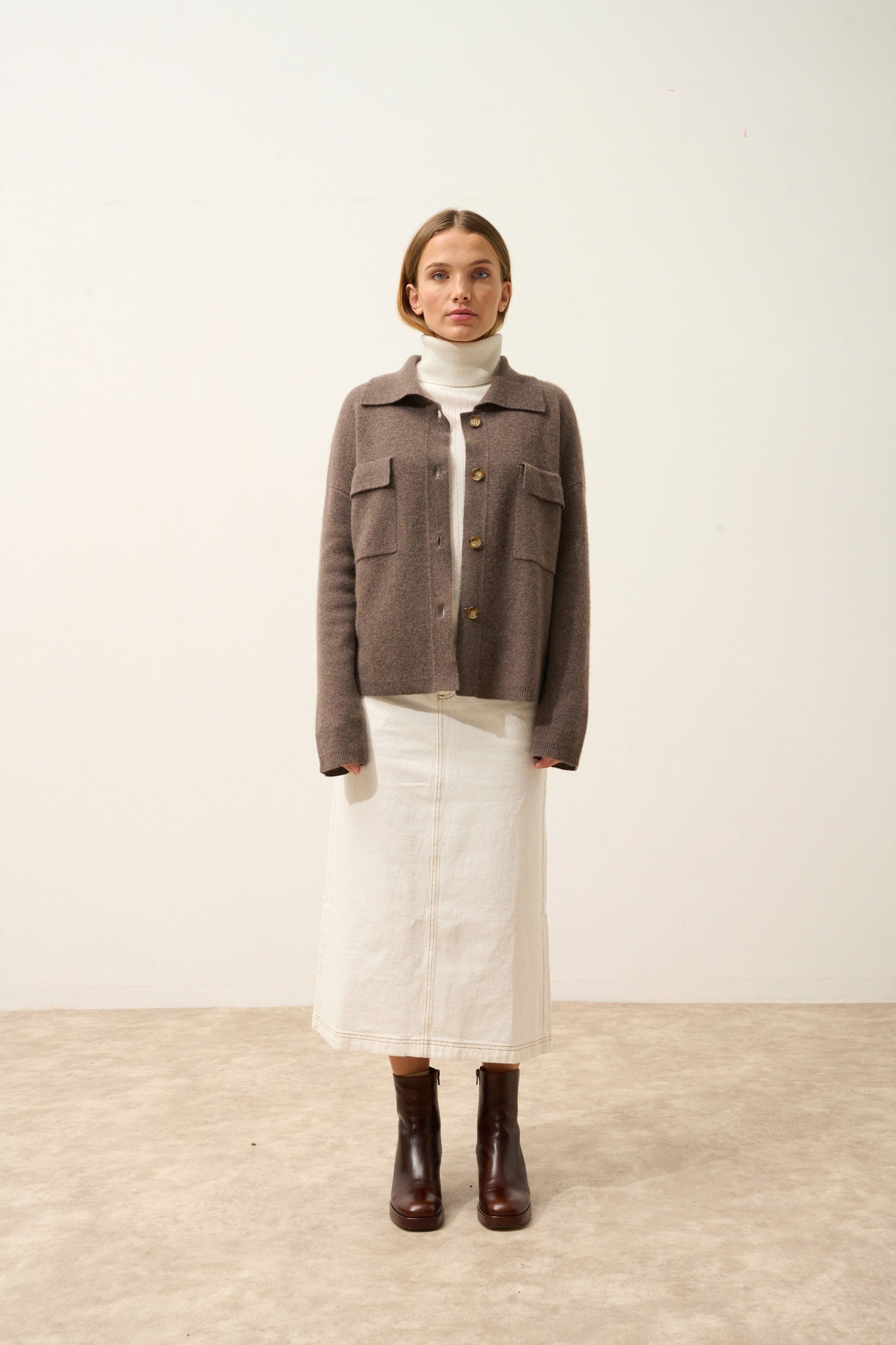 HEKLA veste col chemise taupe chiné