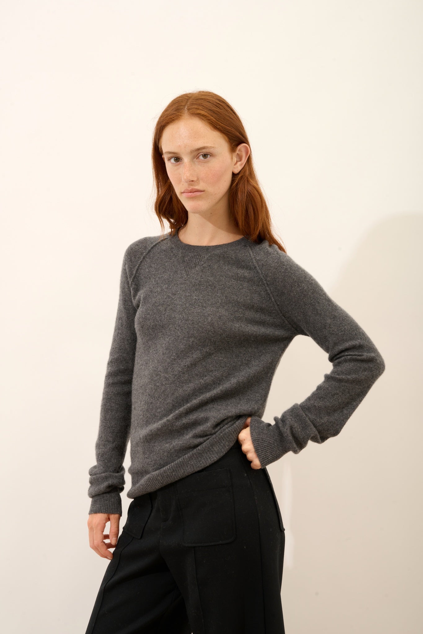HELEN pull col rond anthracite chiné