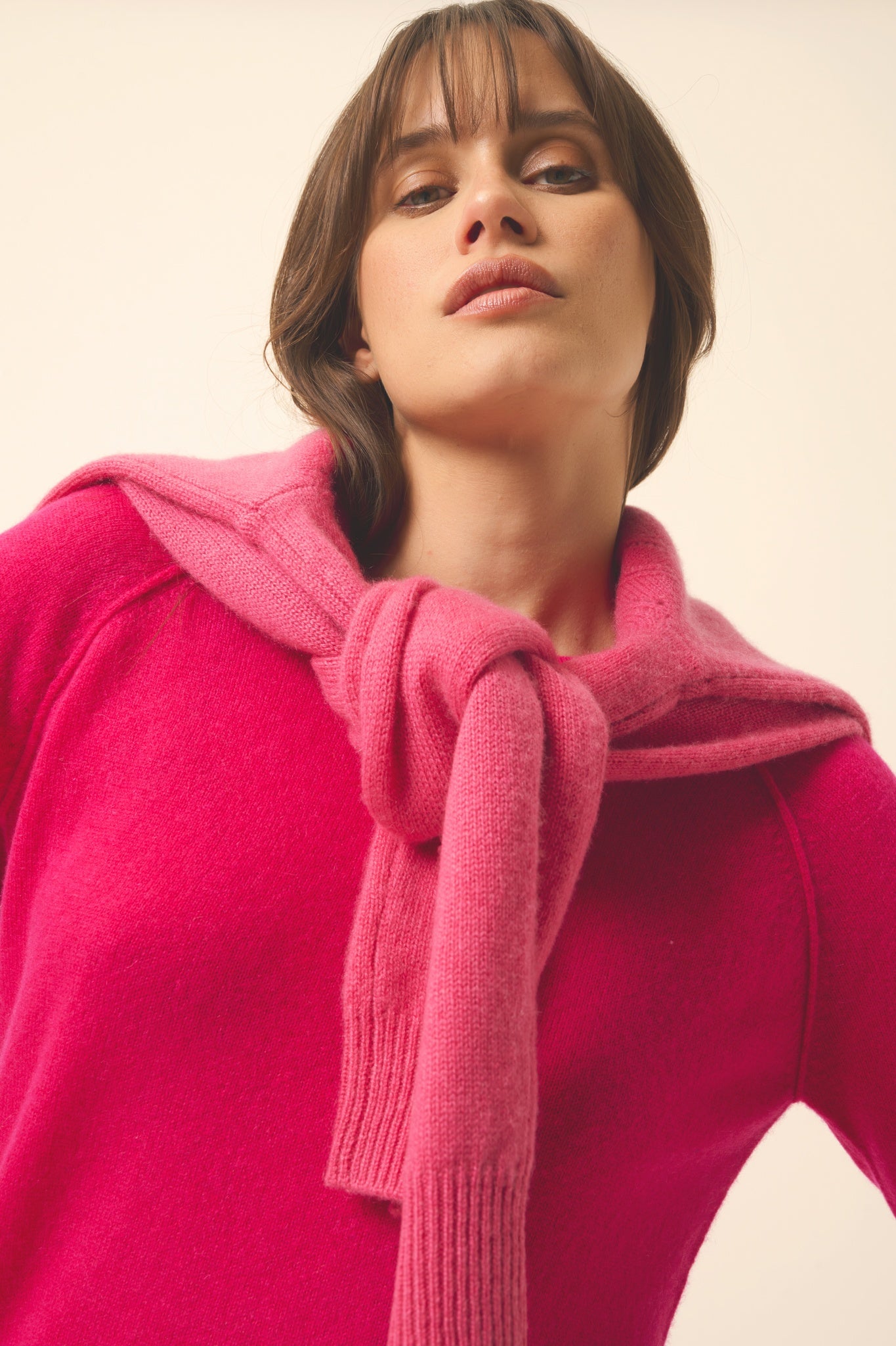 HELEN pull col rond fuchsia