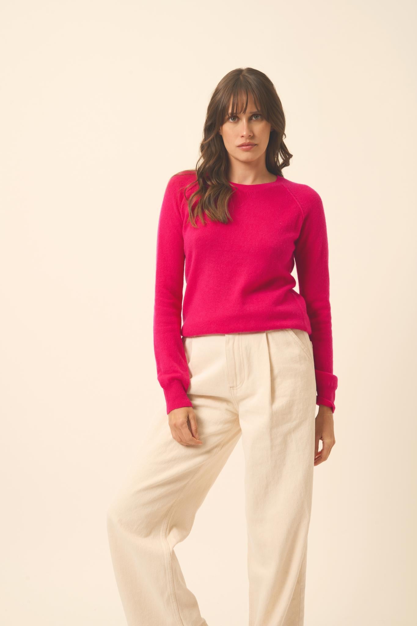 HELEN pull col rond fuchsia