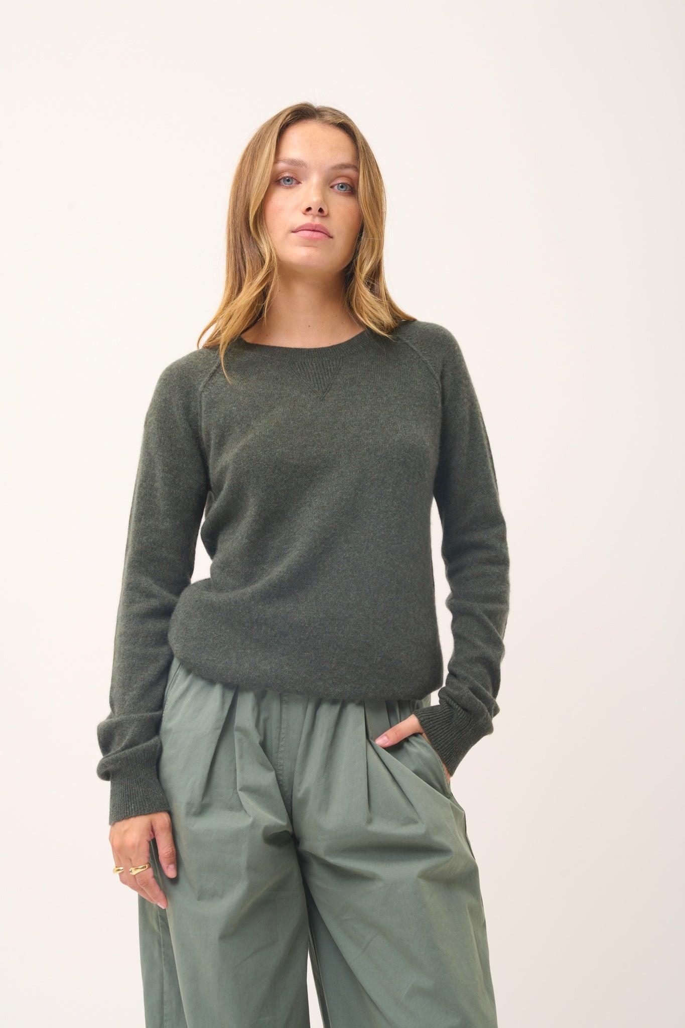HELEN round-neck sweater khaki mottled