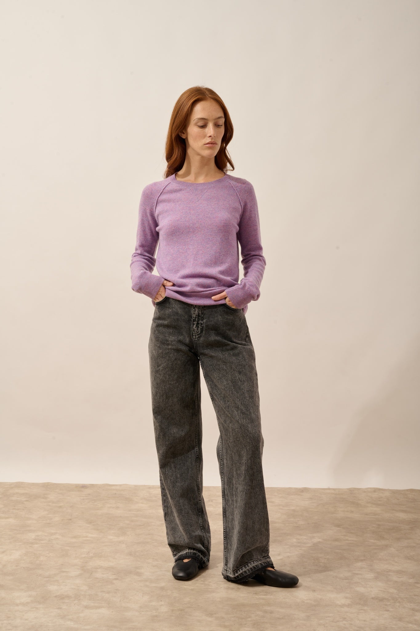 HELEN pull col rond lilas chiné