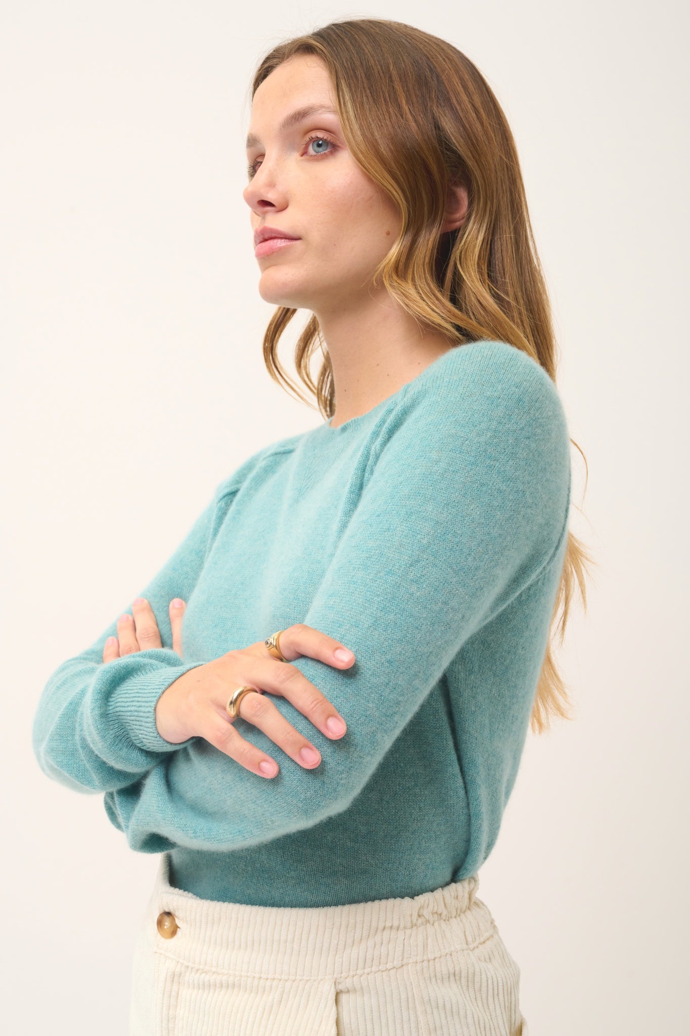 HELEN pull col rond vert chiné