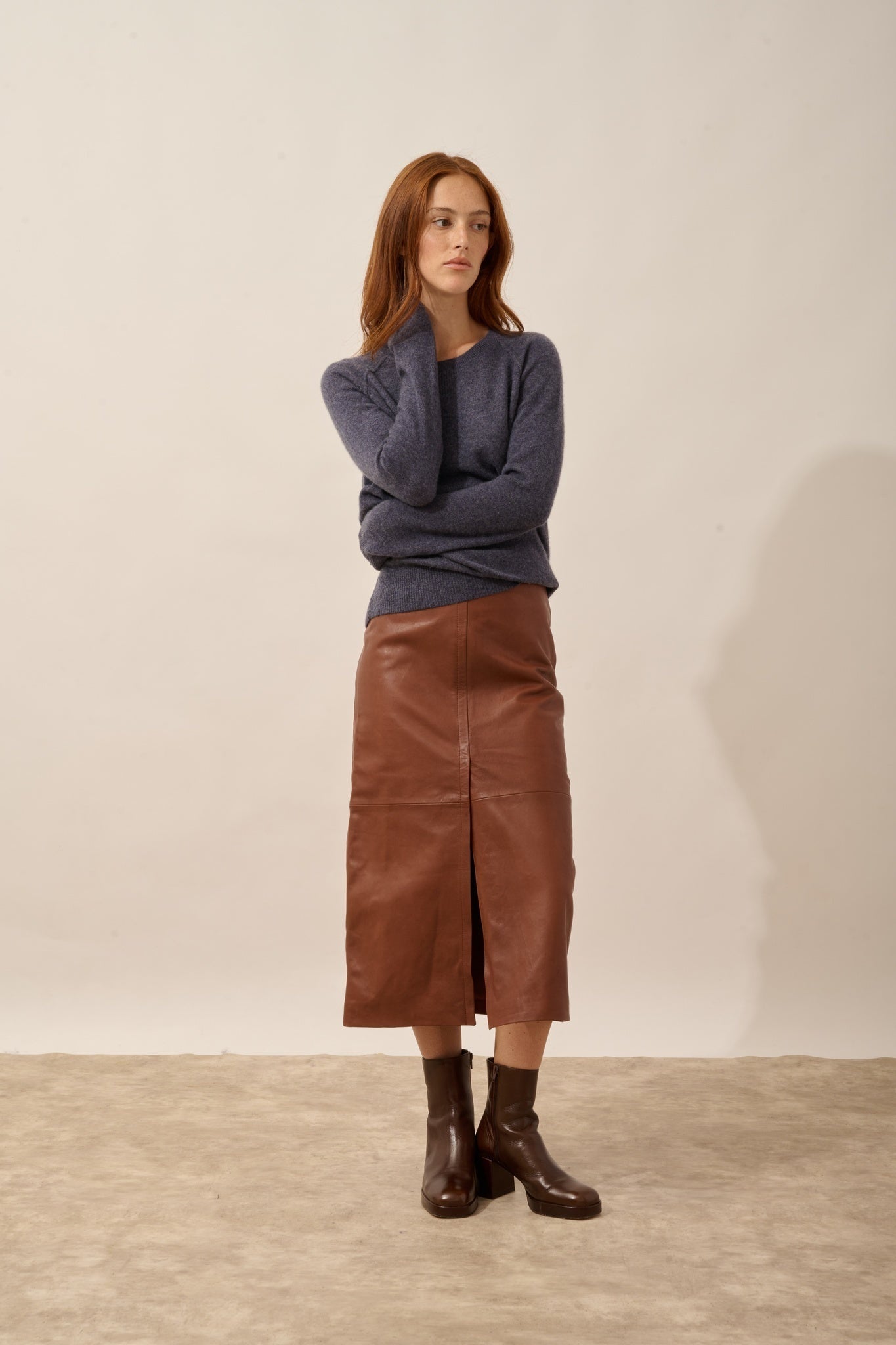 HELEN pull col rond violet gris chiné