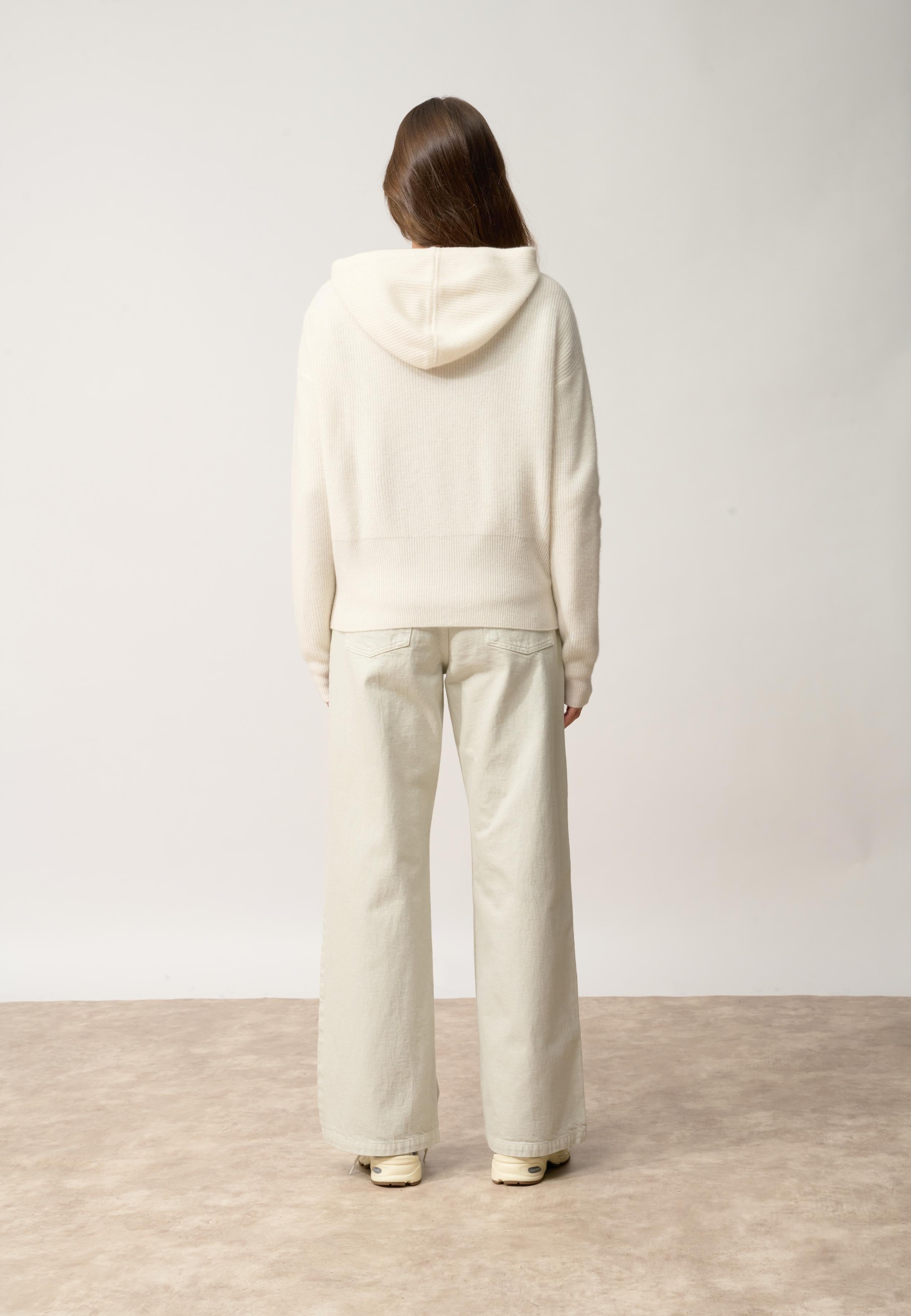 HELGA gilet col zippé capuche ivoire