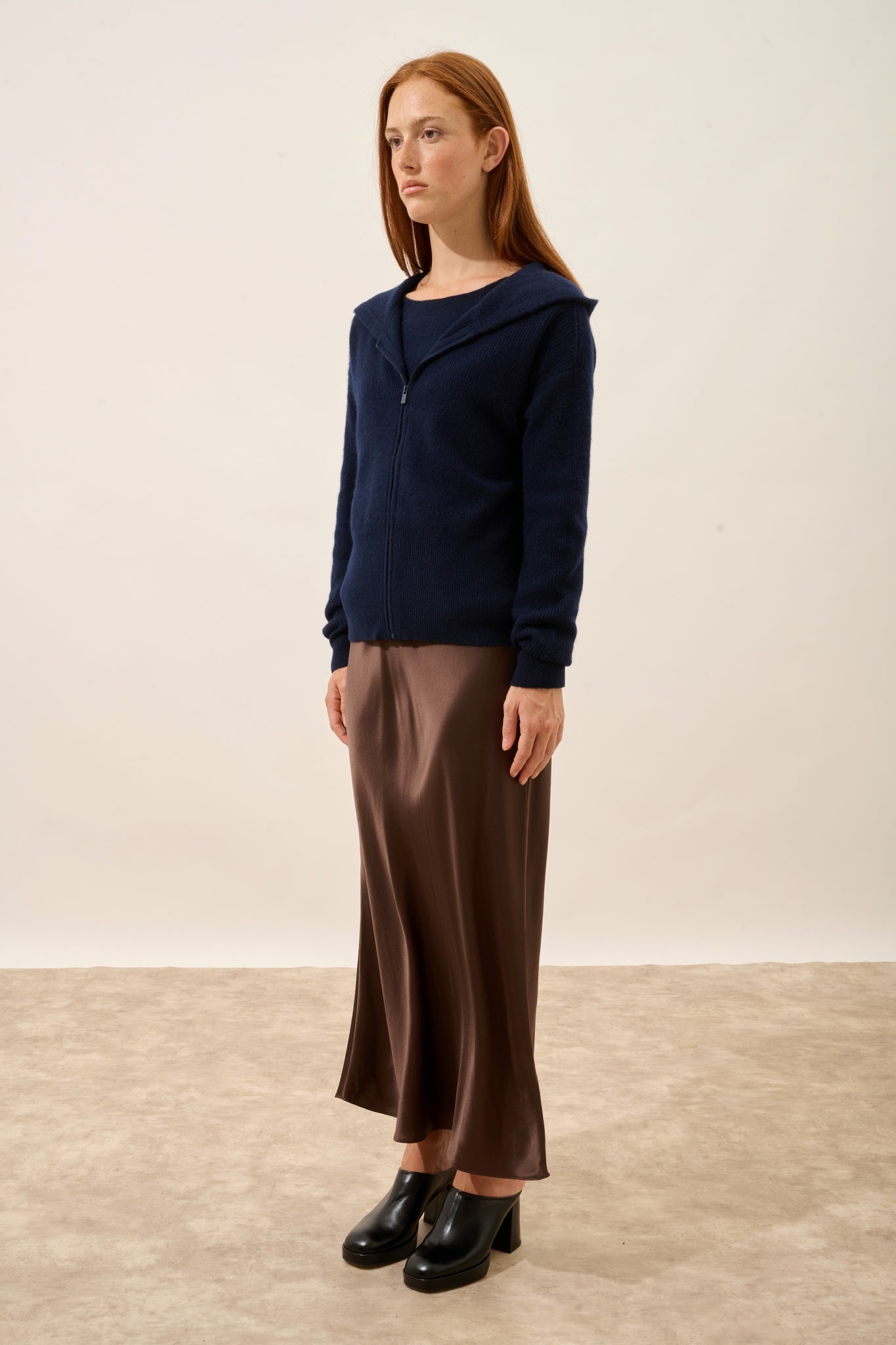 HELGA gilet col zippé capuche navy