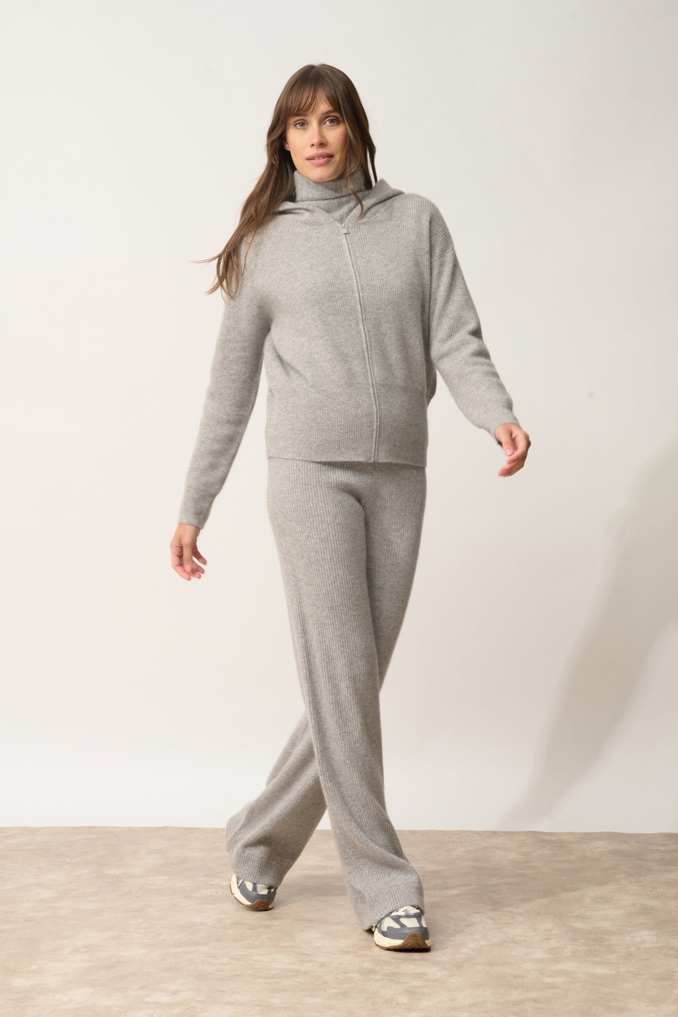 HELGA hooded zip-neck cardigan nuage chiné