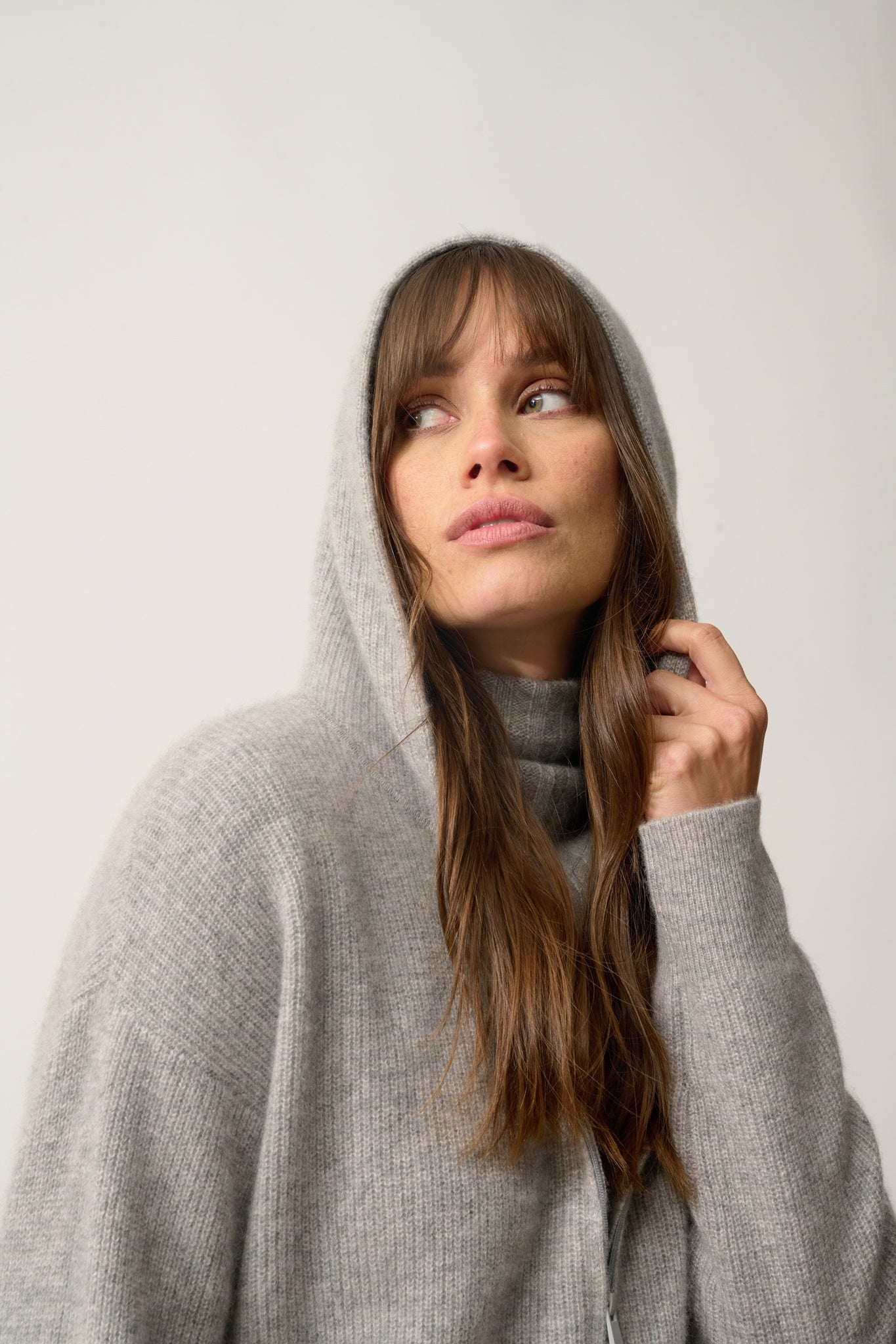 HELGA hooded zip-neck cardigan nuage chiné