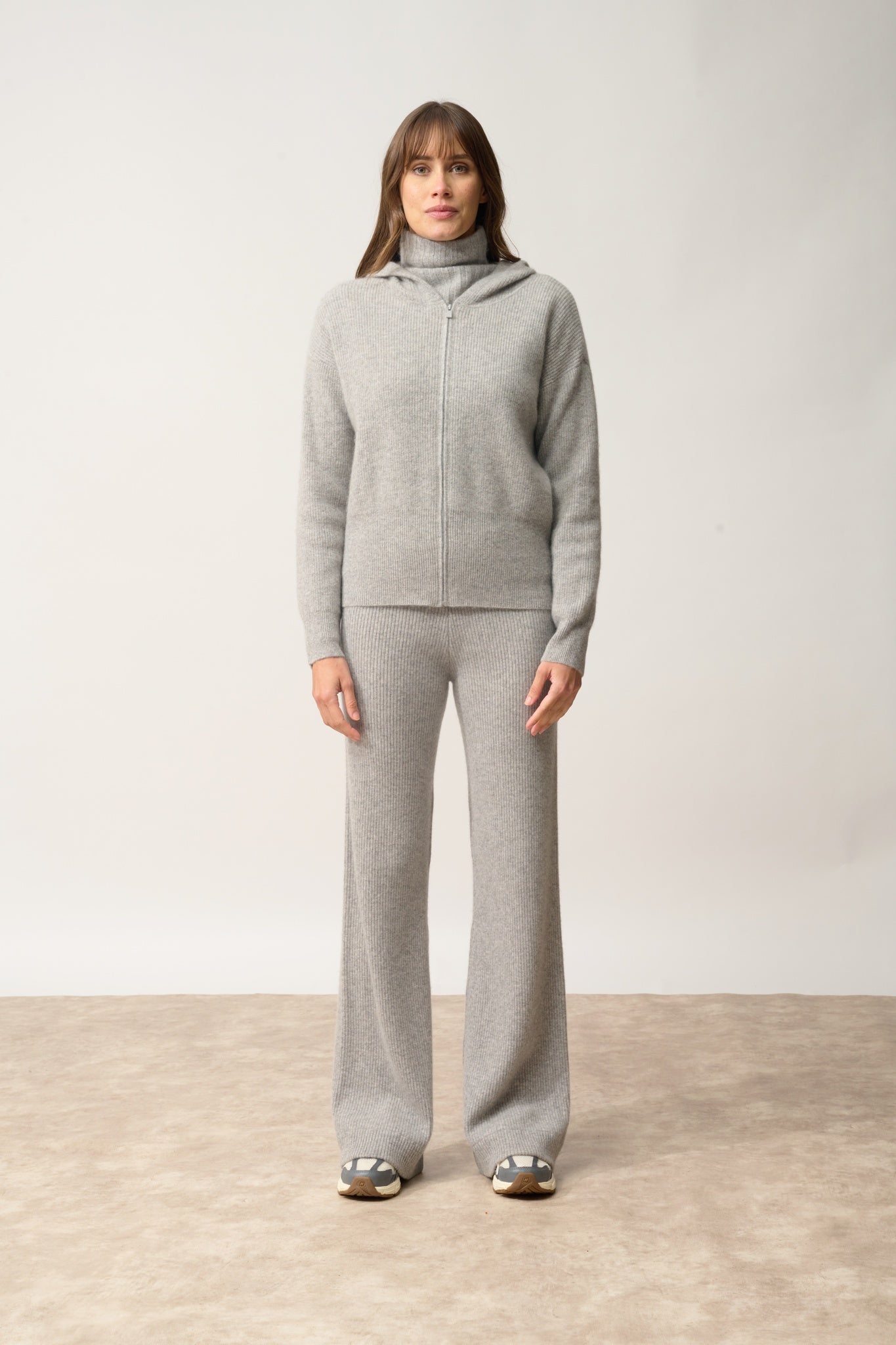 HELGA hooded zip-neck cardigan nuage chiné