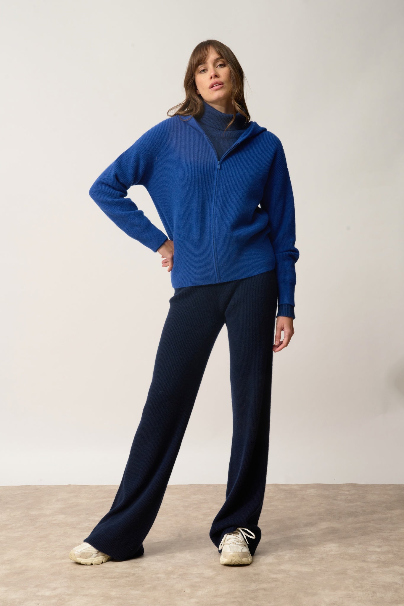 HELGA ultramarine hooded zip-neck cardigan
