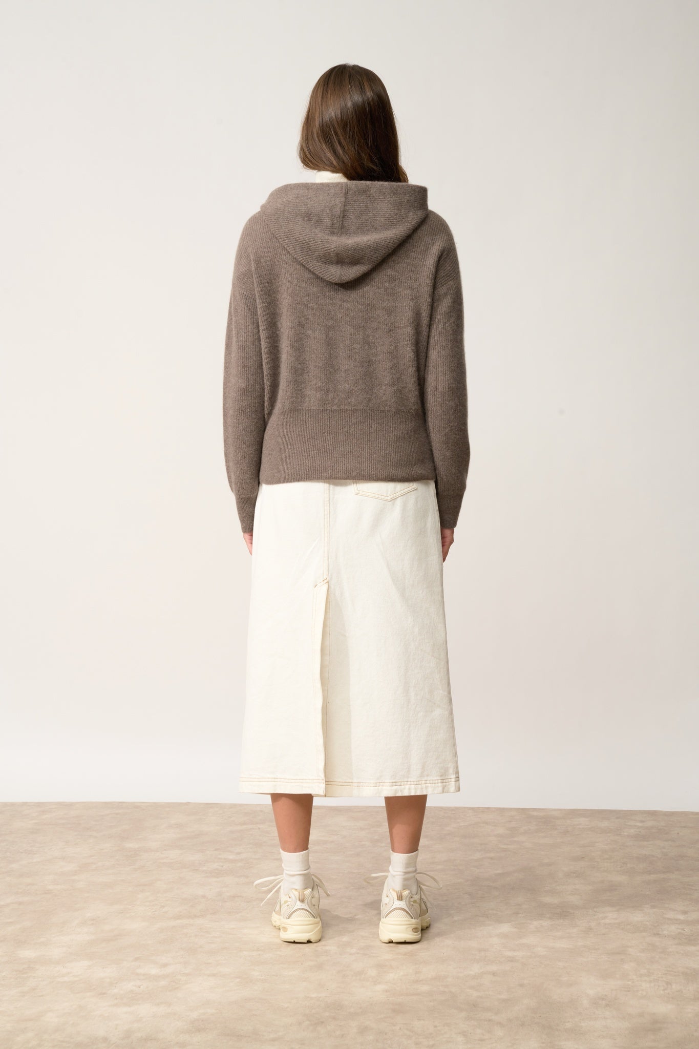 HELGA taupe mottled hooded zip-neck cardigan