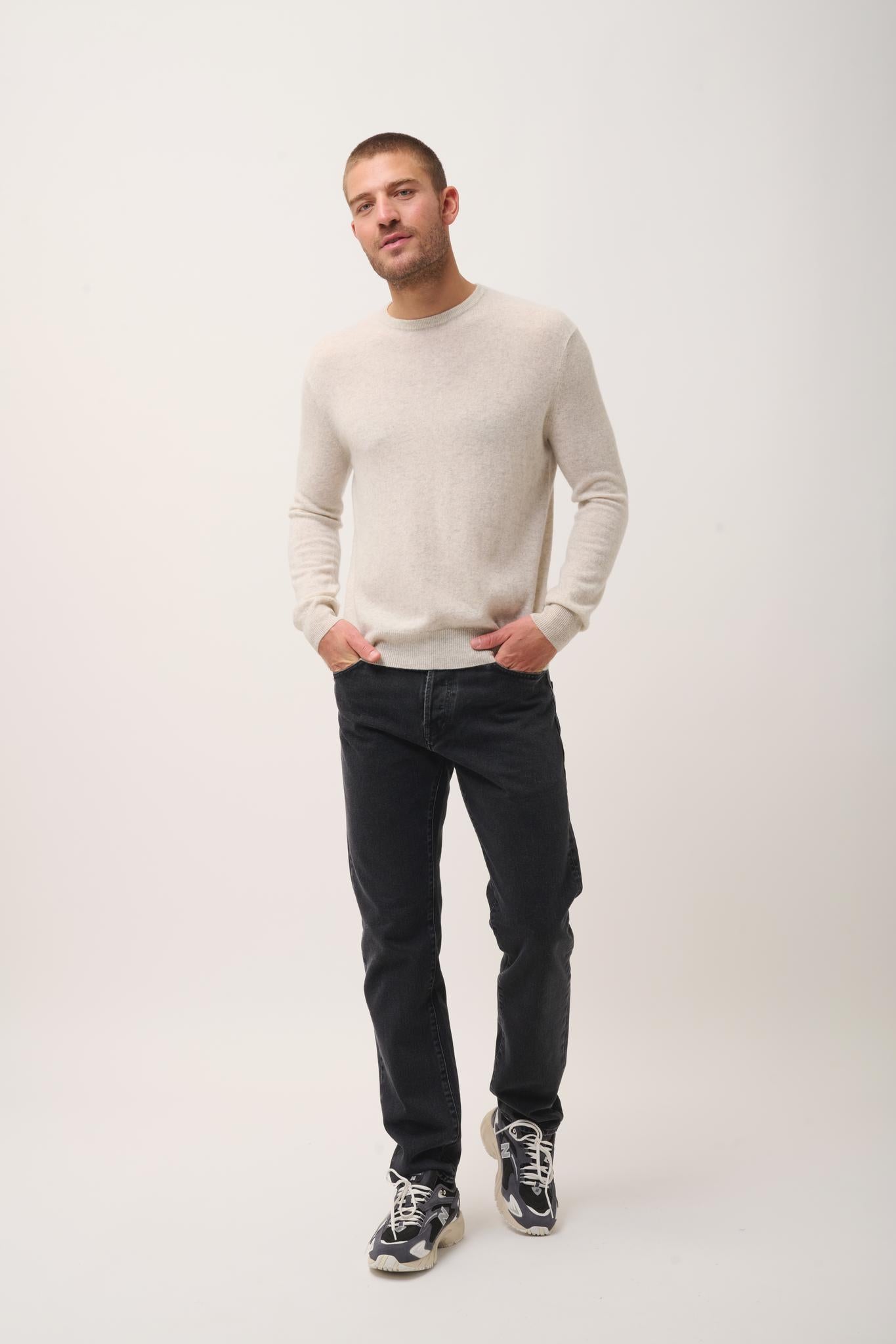 HOWARD pull col rond gris perle chiné