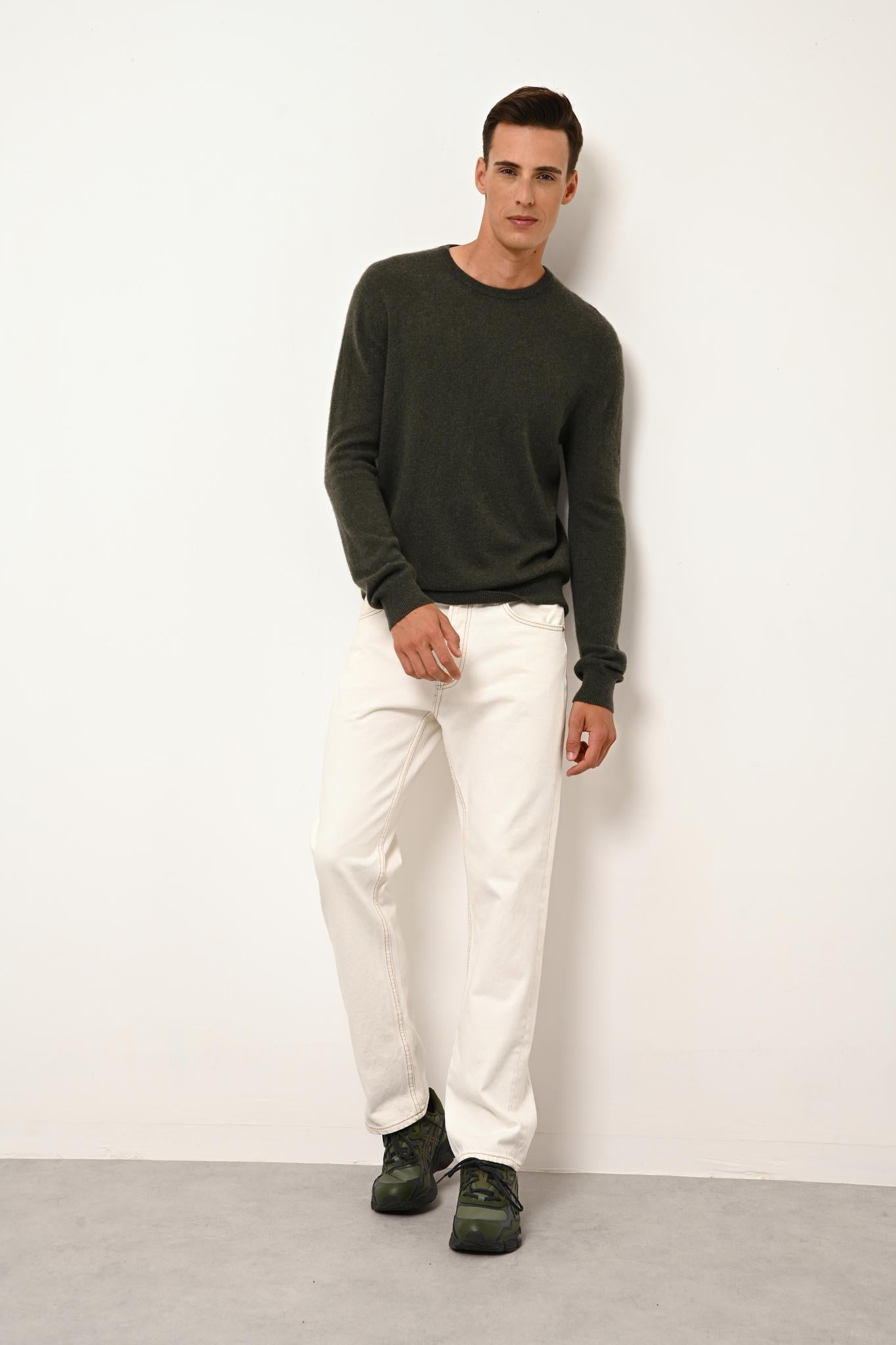 HOWARD pull col rond kaki chiné
