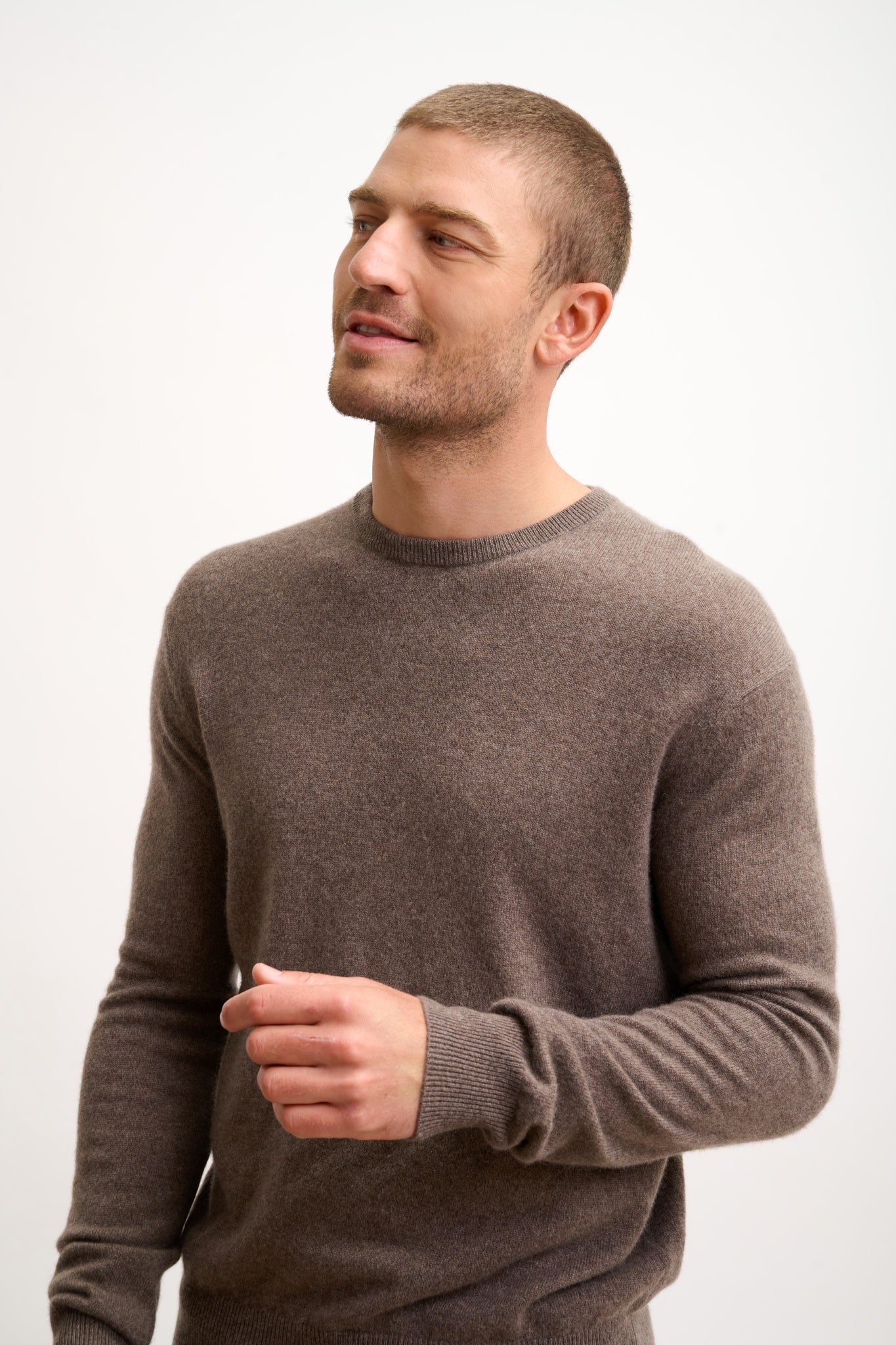 HOWARD pull col rond taupe chiné