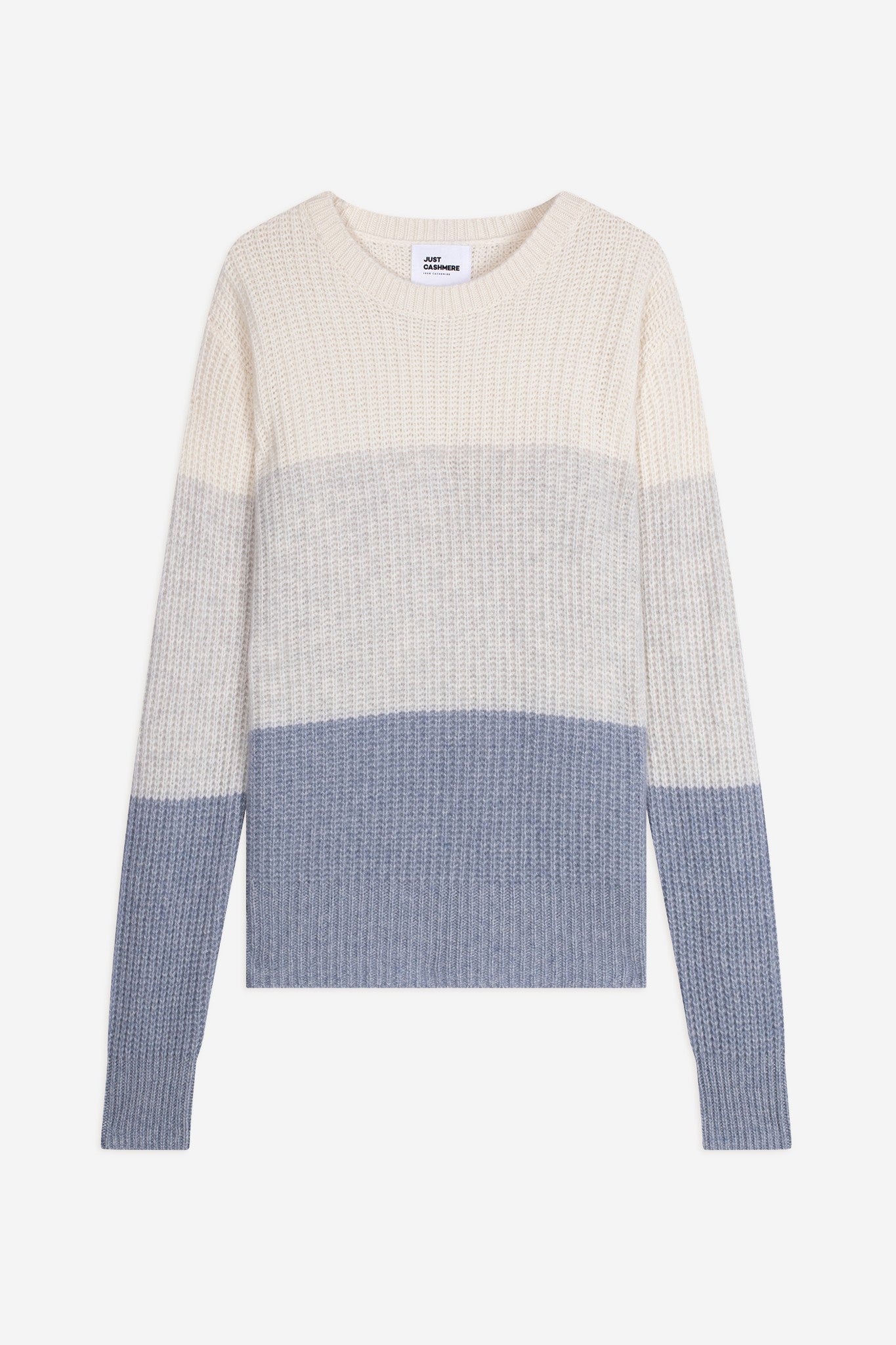 ilyana pull col rond 6 fils tri-color ivoire/gris perle chiné/bleu ivoire