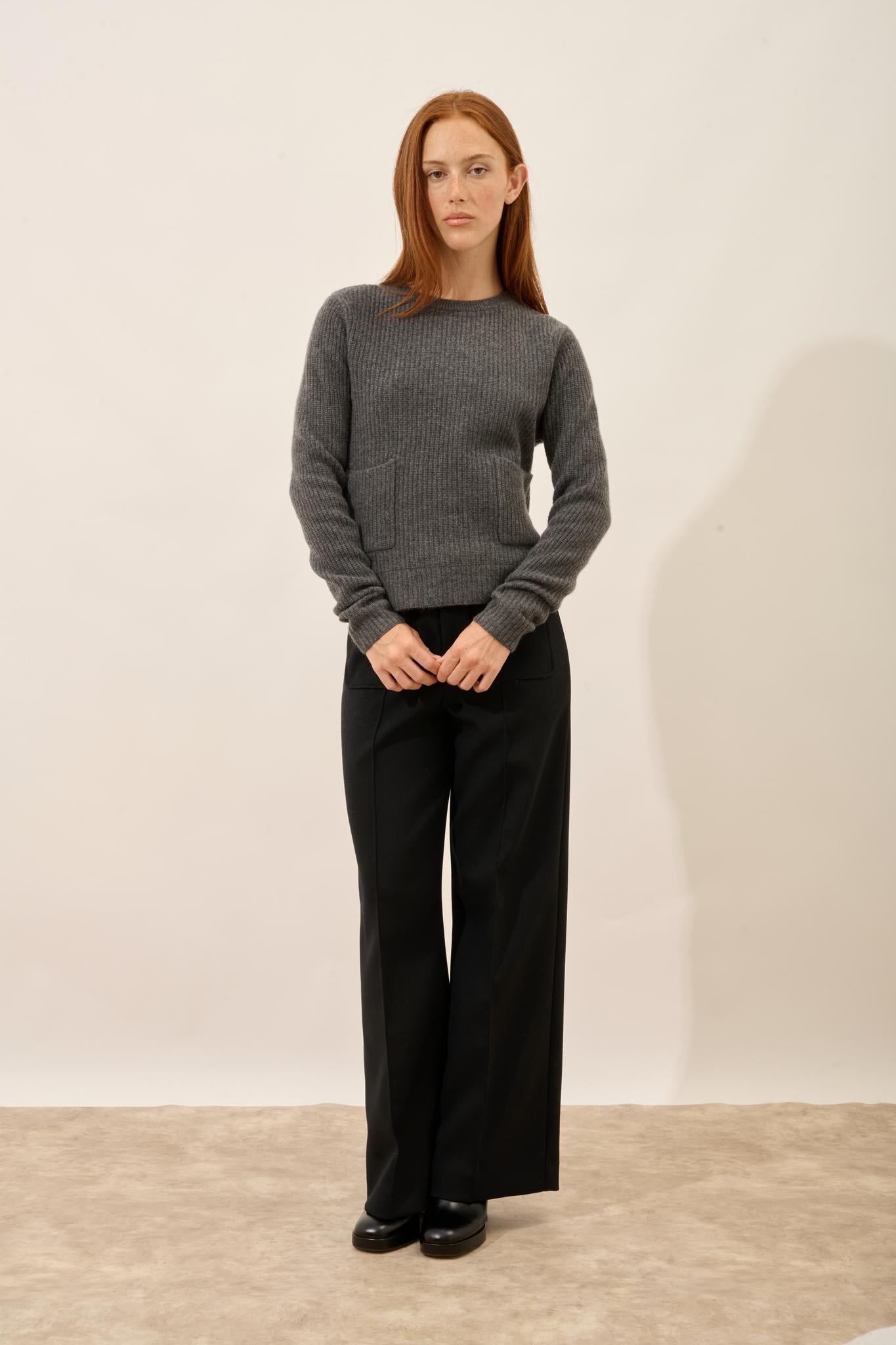 INAYA pull col rond anthracite chiné