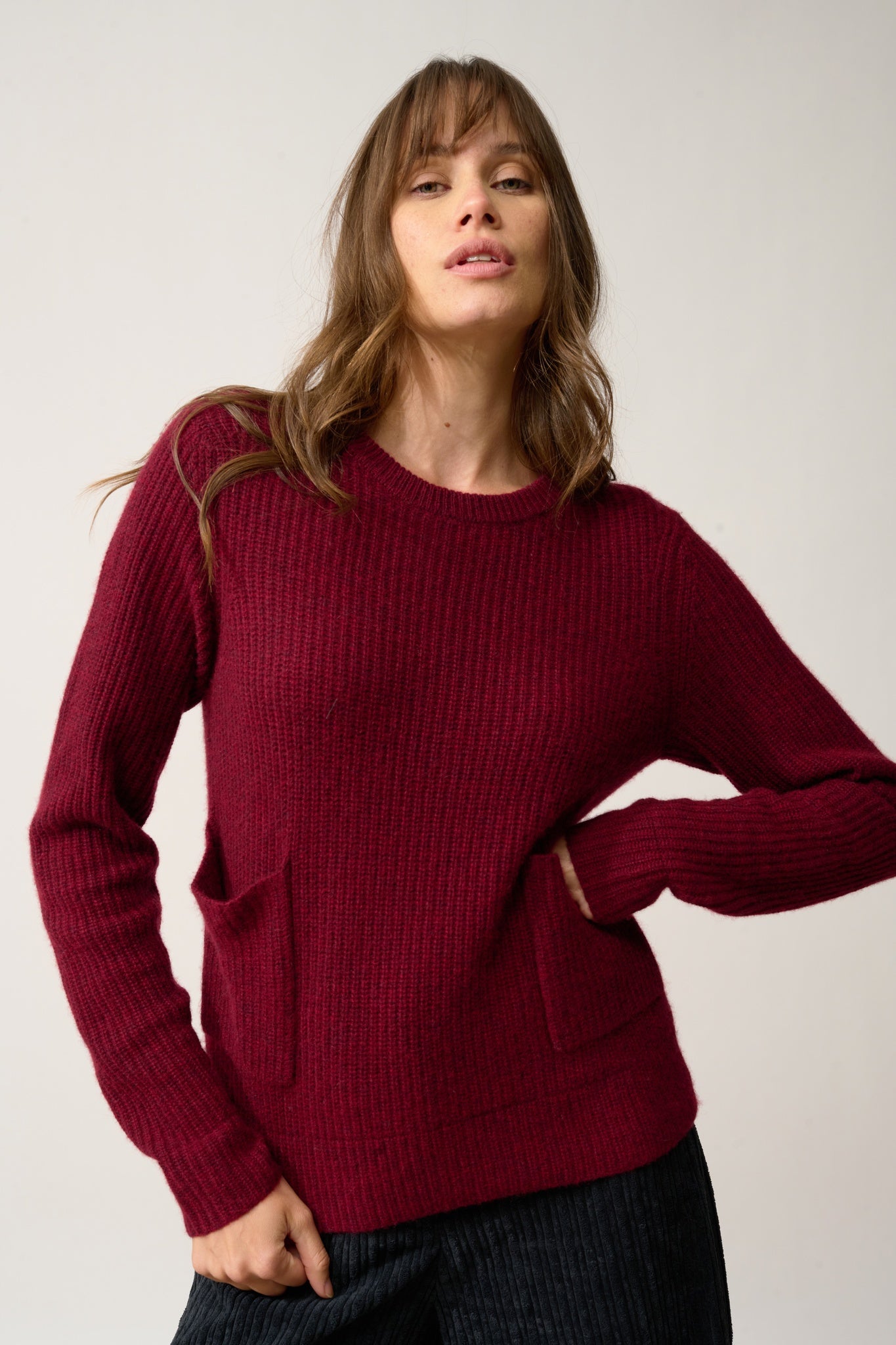INAYA round-neck sweater cranberry chiné