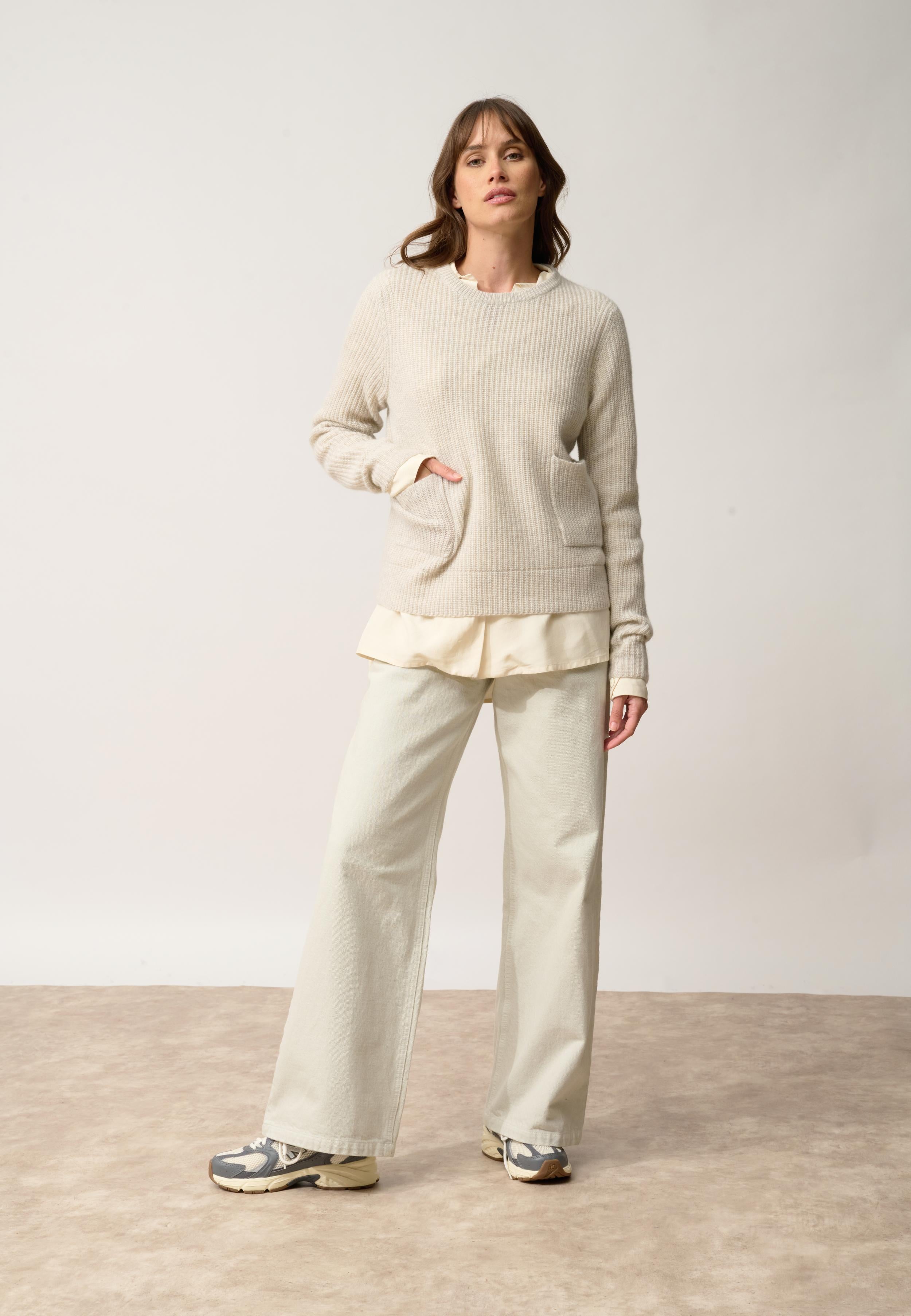 INAYA round-neck sweater pearl grey mottled