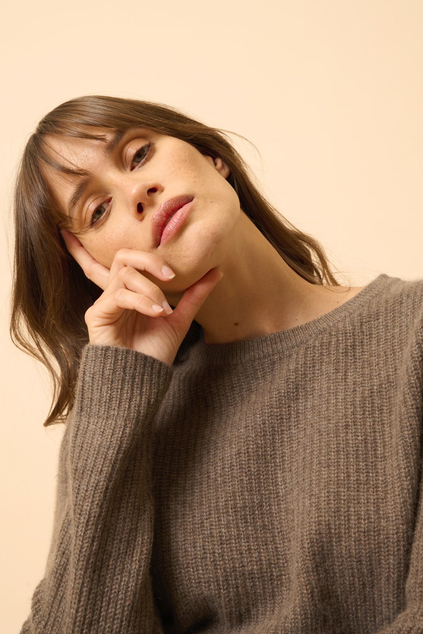 INAYA pull col rond taupe chiné