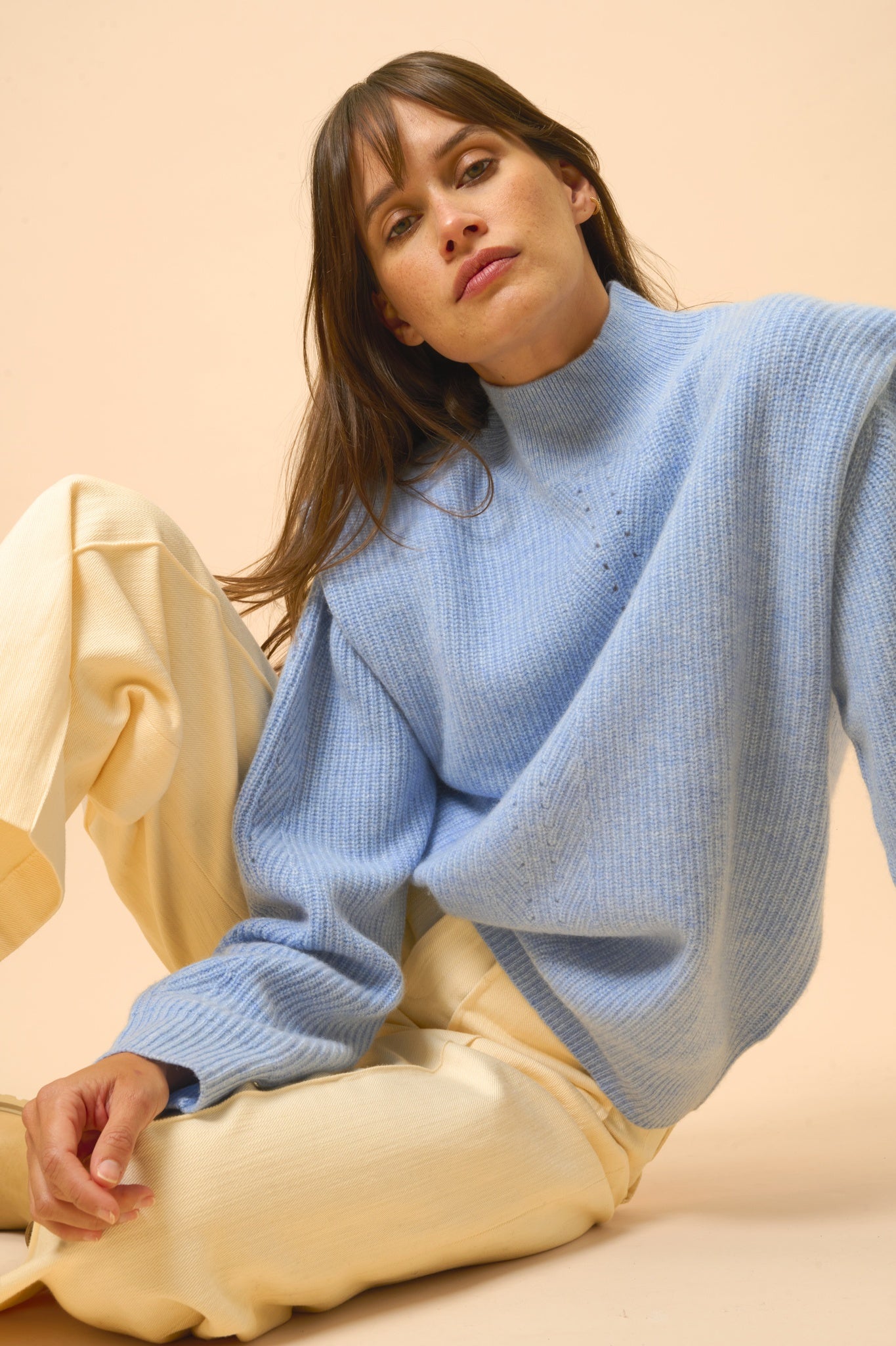 IQUITOS pull col montant bleu ciel chiné