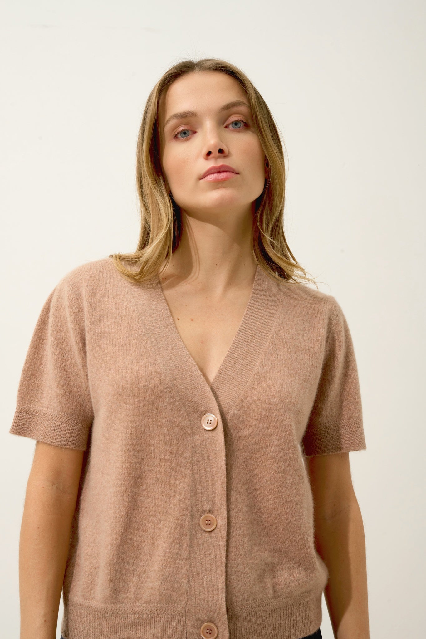 IRIS cardigan col v camel chiné