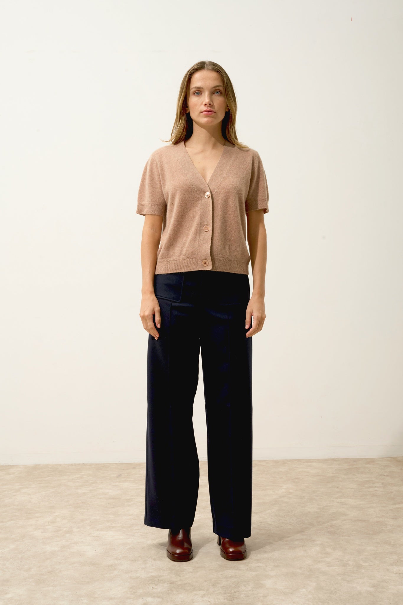 IRIS cardigan col v camel chiné