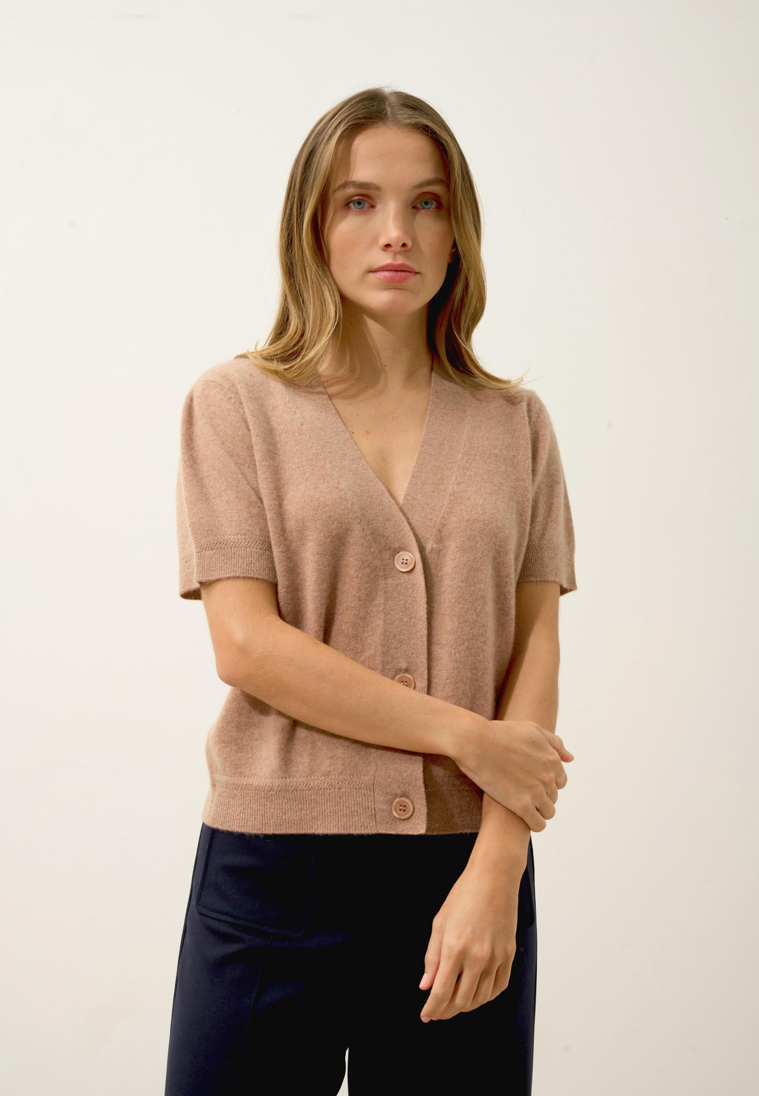 IRIS cardigan col v camel chiné