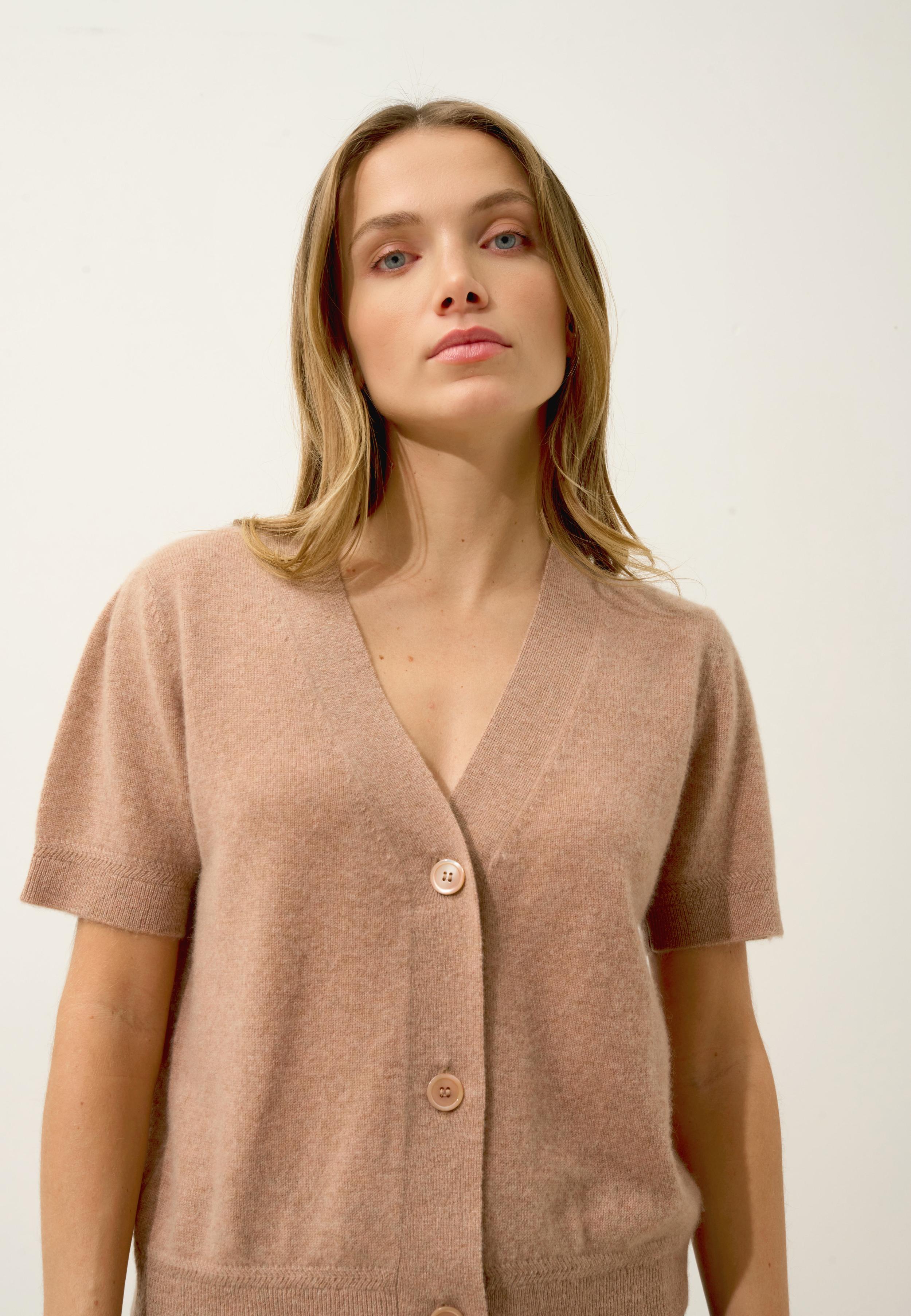 IRIS cardigan col v camel chiné