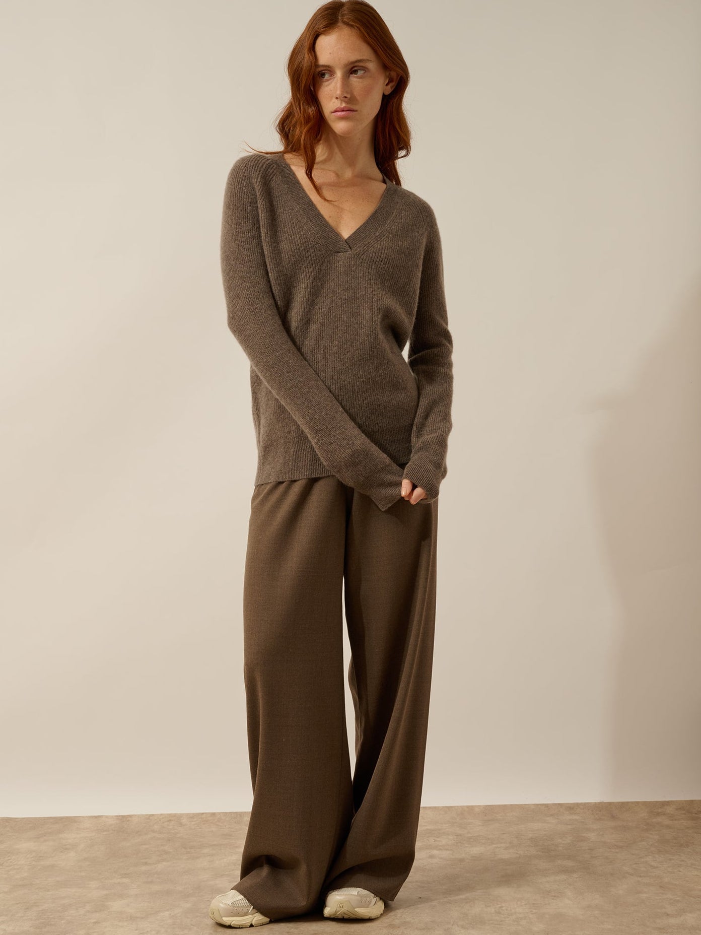 ISALUNE pull col v taupe chiné