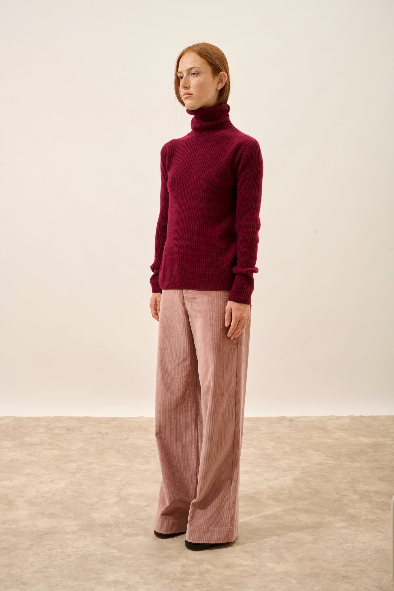 ISOLDE pull col roulé 4 fils bordeaux