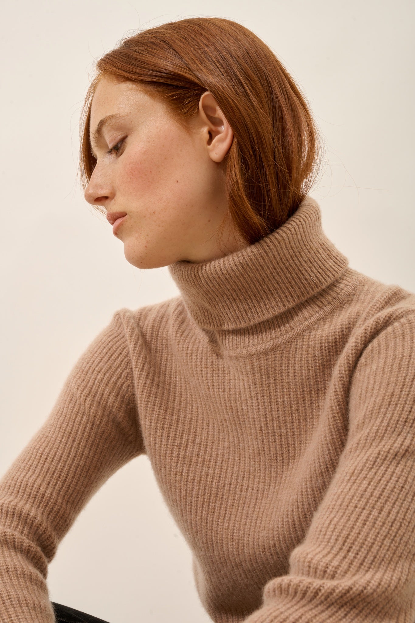 ISOLDE pull col roulé 4 fils camel chiné