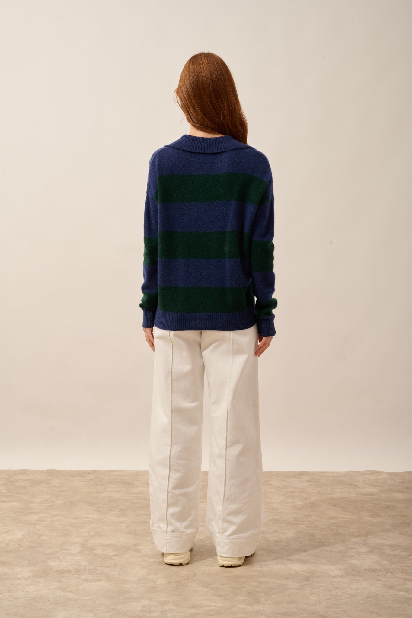 IVANA polo col v croisé bi-color bleu nuit/cyprès