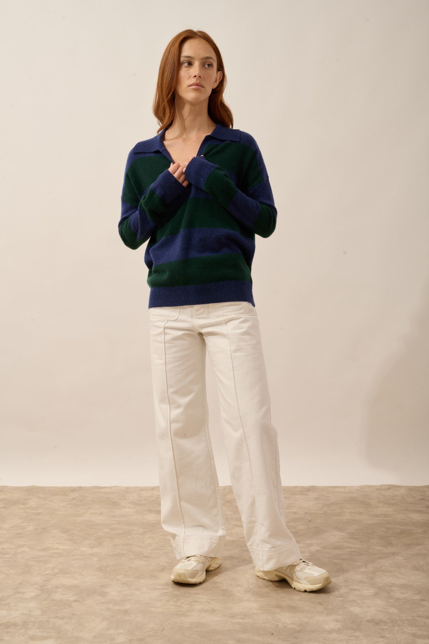 ivana polo col v croisé bi-color bleu nuit/cyprès