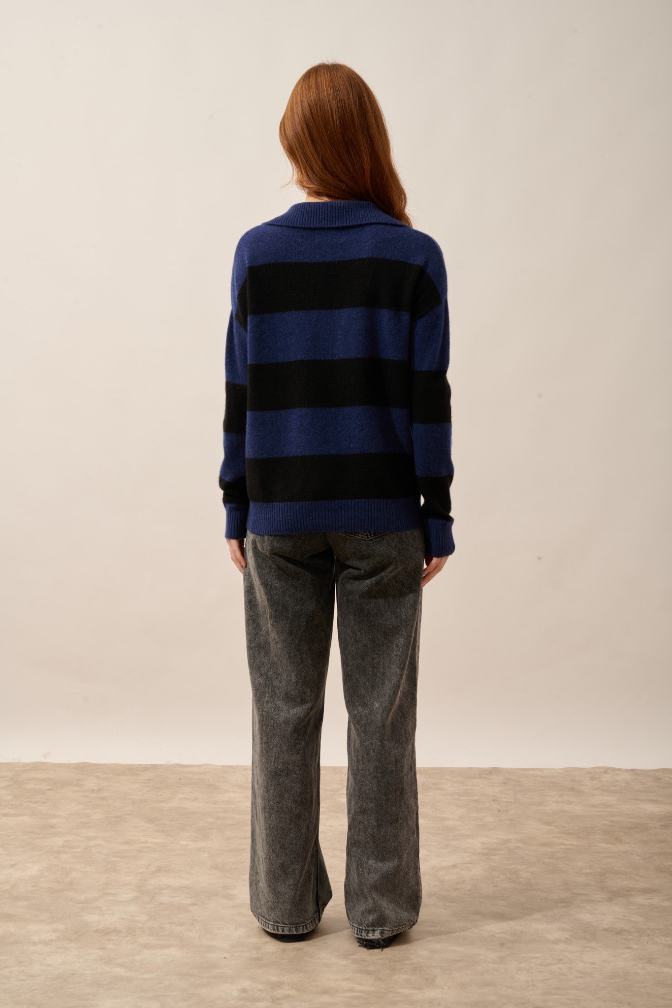 ivana polo col v croisé bi-color bleu nuit/noir