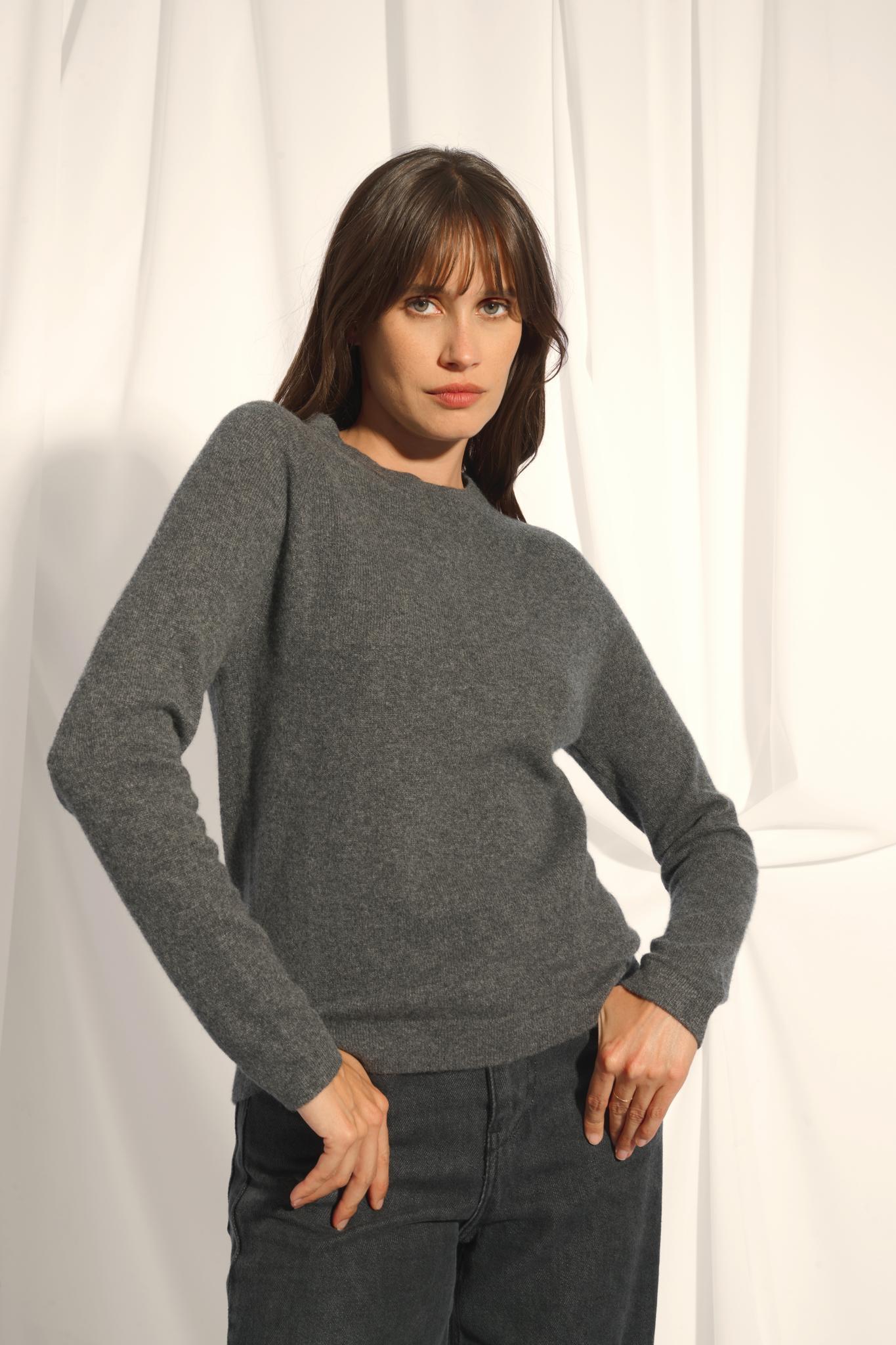 JANE pull col rond anthracite chiné