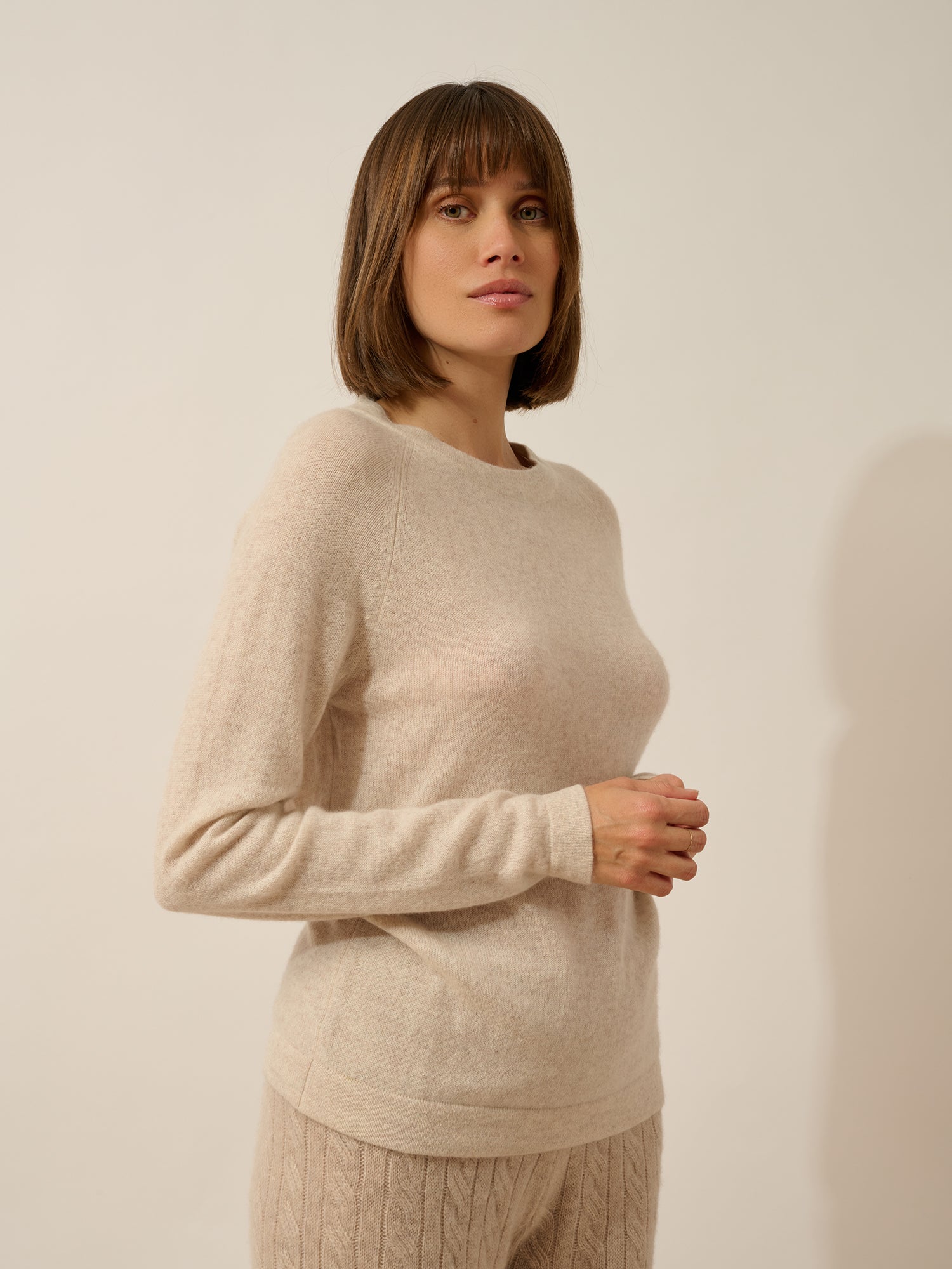 JANE round neck sweater in beige melange