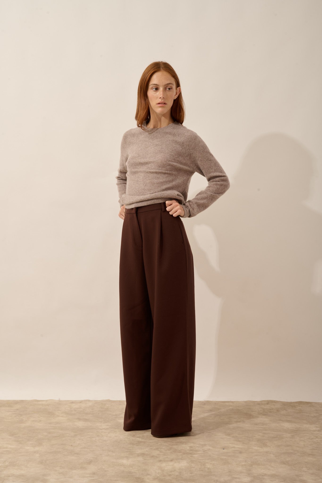 jane pull col rond caribou chiné 100% cachemire