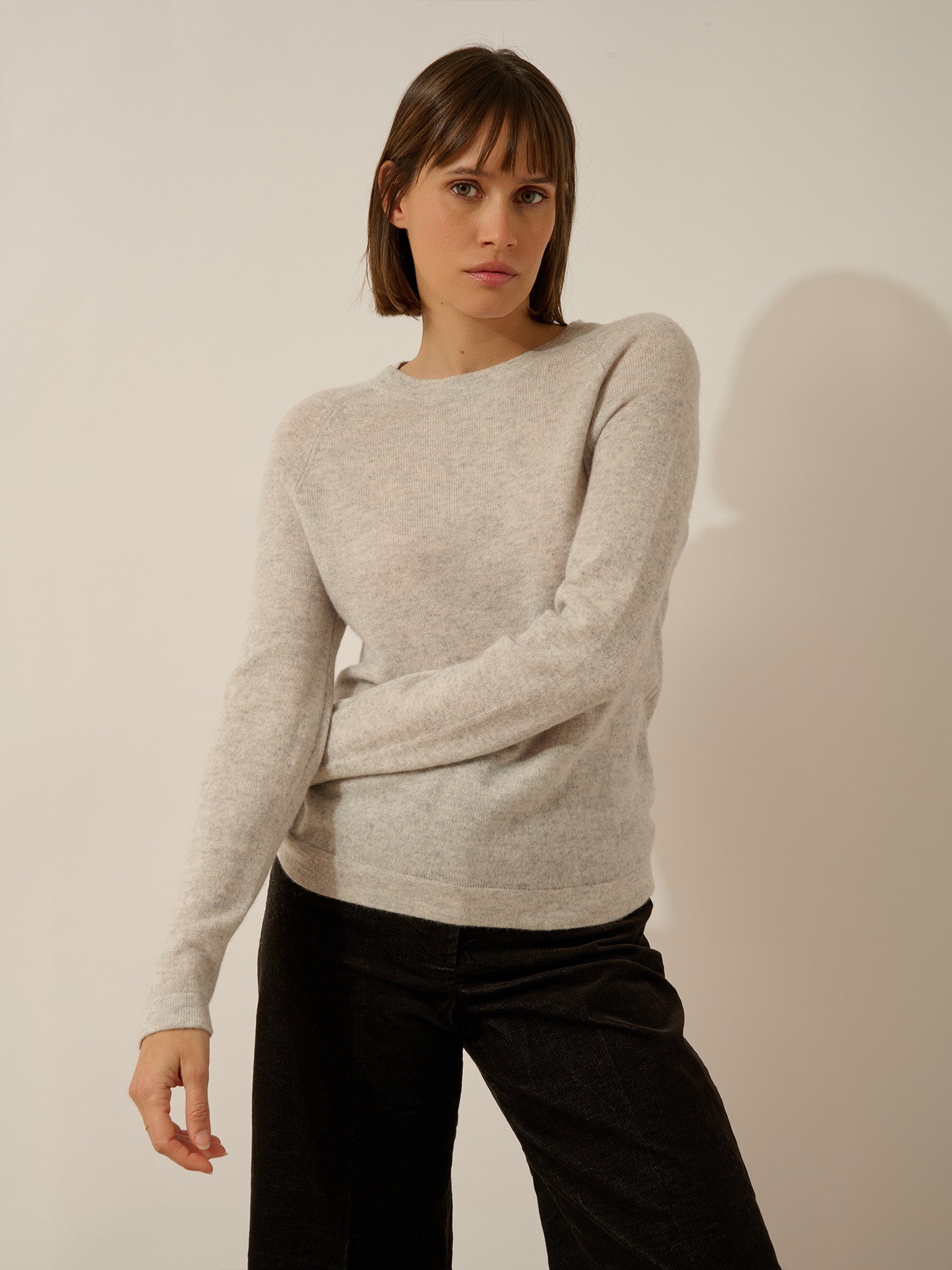 JANE round neck sweater in heathered glacier blue