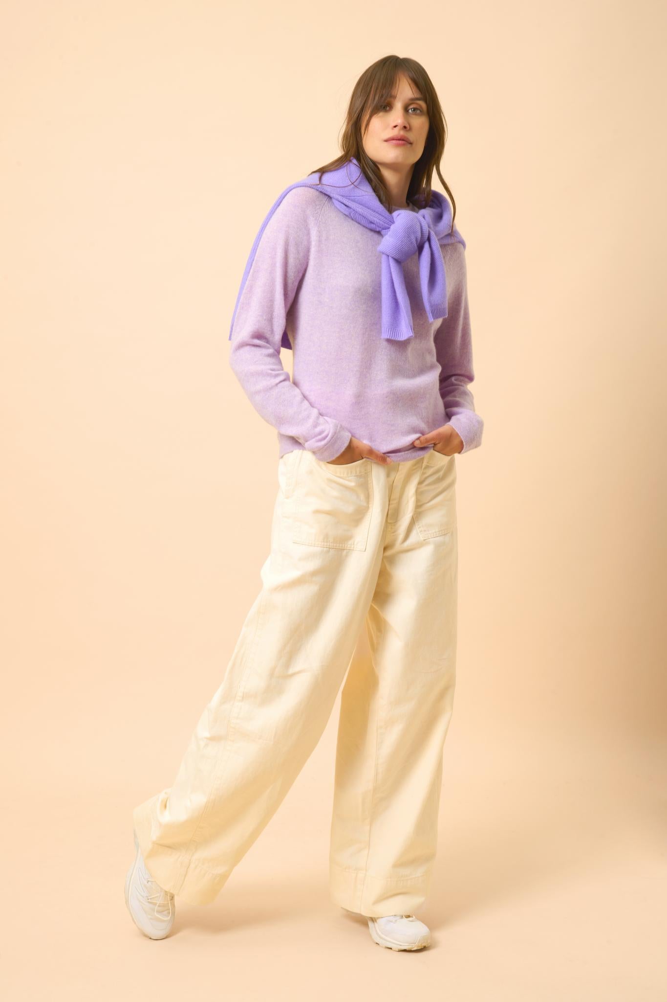 JANE pull col rond mauve chiné